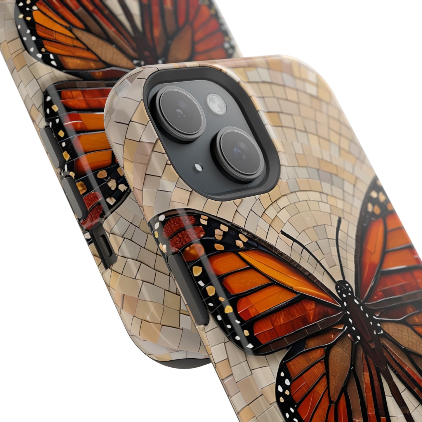 Monarch Butterfly Mosaic iPhone Case, Orange Butterfly Case, Artistic Phone Cover, Trendy iPhone Case, Wireless Charging Cover