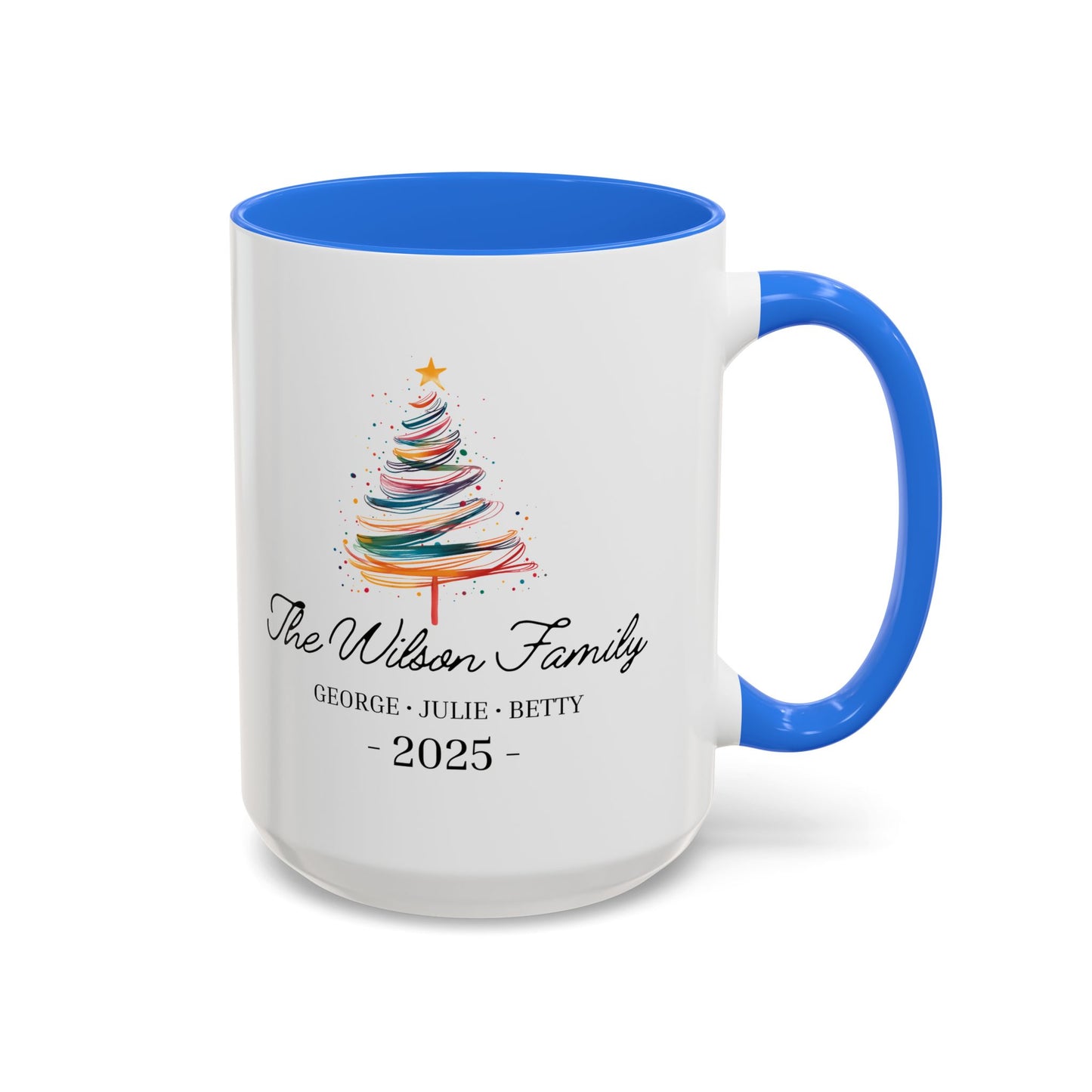 Personalized Family Christmas Mug, Custom Family Name Holiday Coffee Cup 2025, Colorful Christmas Tree Mug, Family Christmas Gift