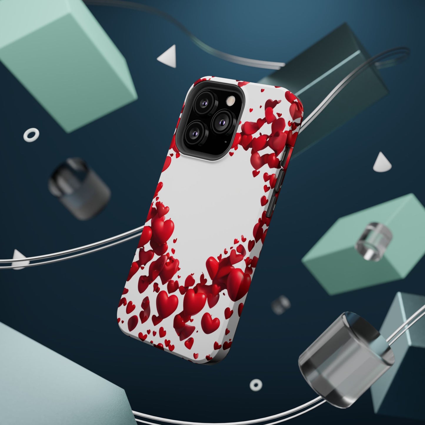 Heart-Shaped Heart Motif Magnetic Tough iPhone Case, Love Themed Phone Cover, Valentine's Day Gift,  Romantic Phone Case