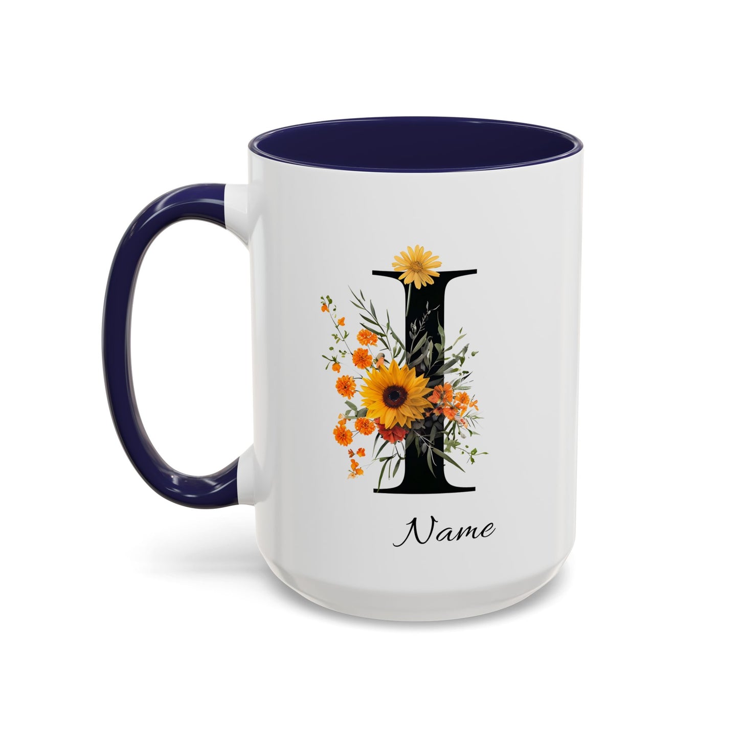 Personalized Floral Monogram - Letter I - Elegant Accent Coffee Mug – Personalized Mothers Day Gift