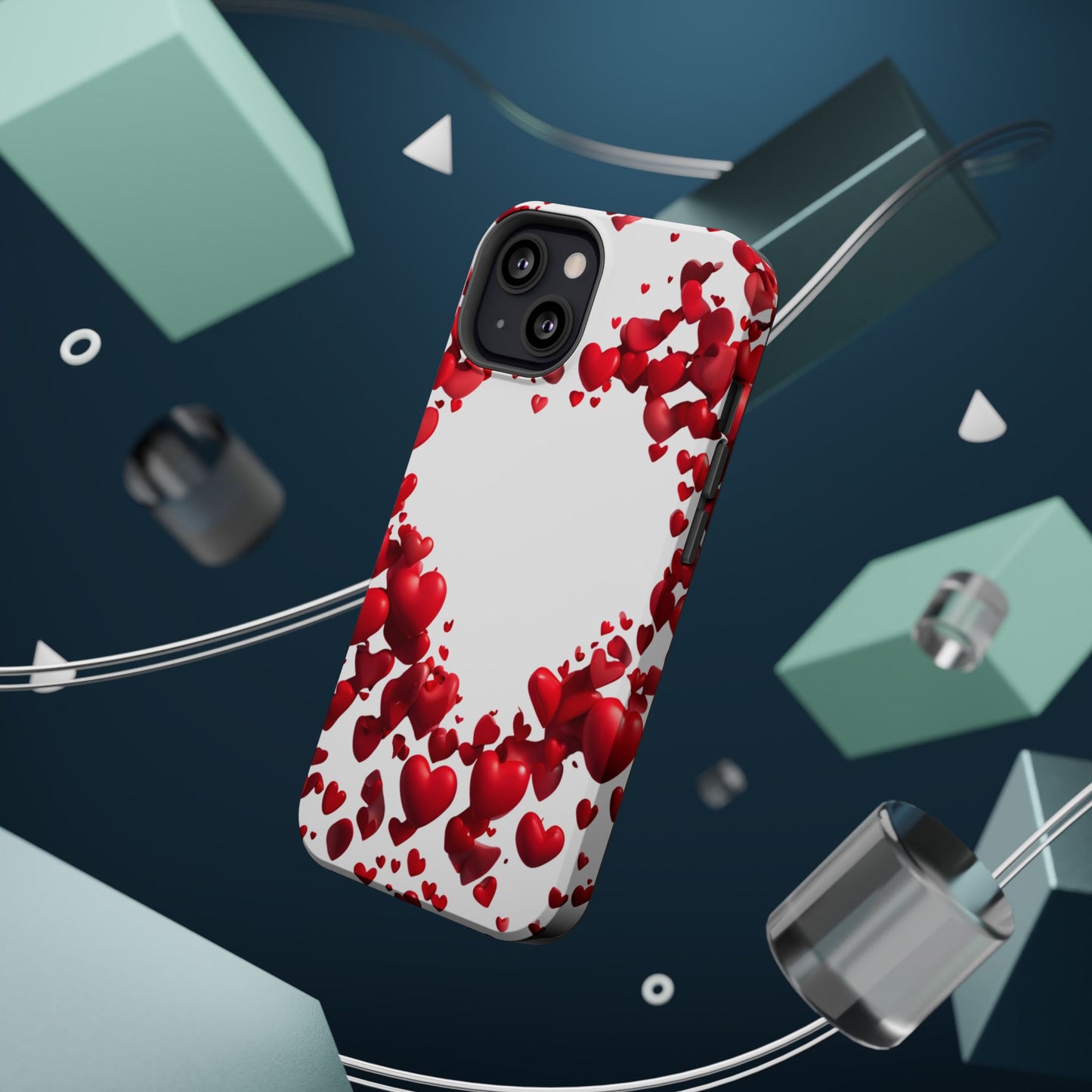 Heart-Shaped Heart Motif Magnetic Tough iPhone Case, Love Themed Phone Cover, Valentine's Day Gift,  Romantic Phone Case