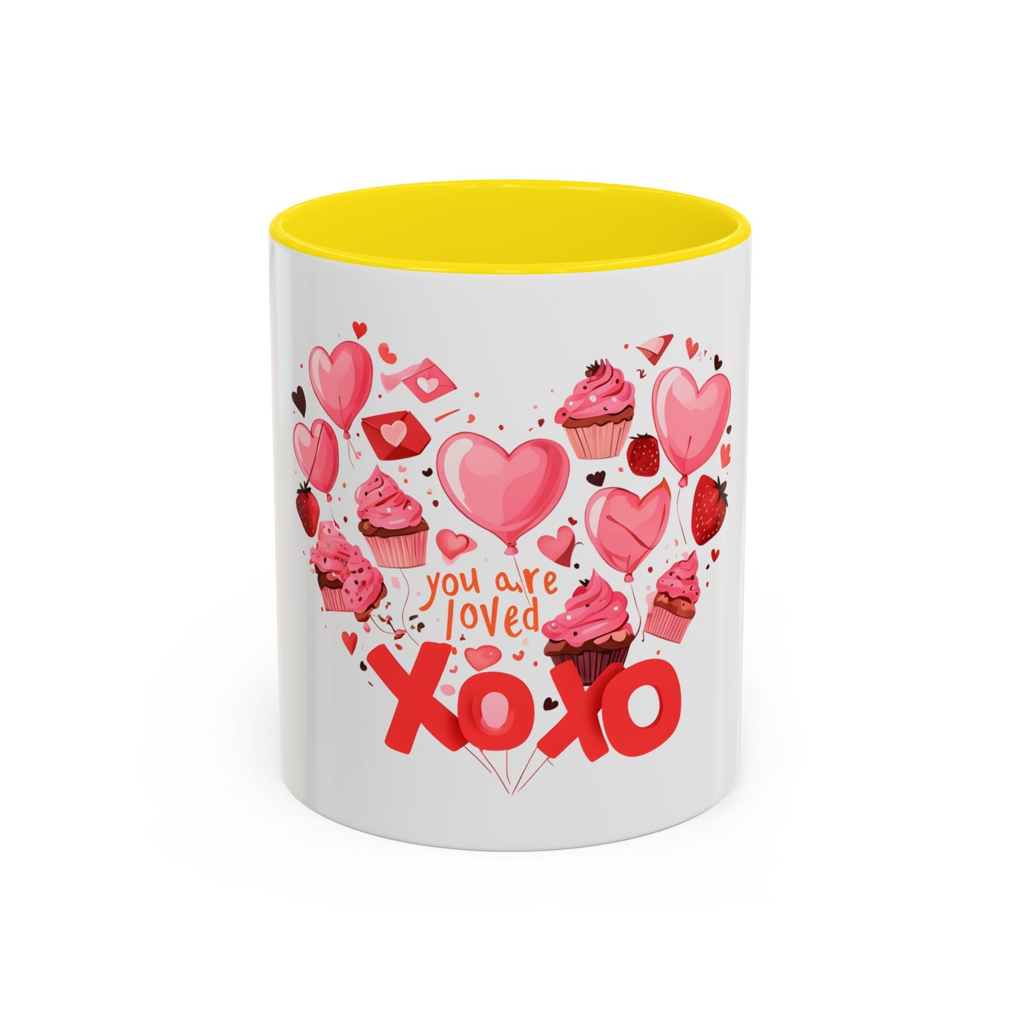 Valentine's Day Accent Coffee Mug, Cute Love Mug, Gift for Her, Heart Design, XOXO Mug for Couples, Romantic Coffee Cup