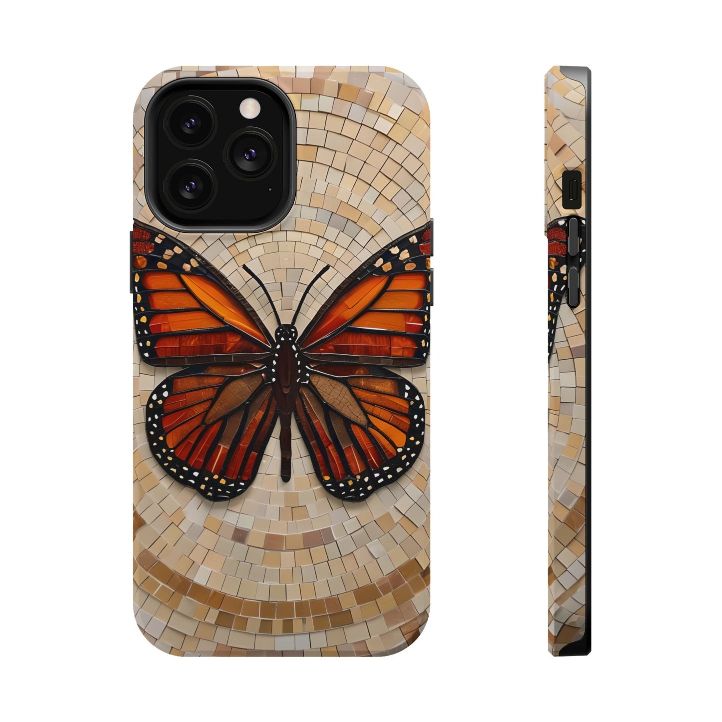 Monarch Butterfly Mosaic iPhone Case, Orange Butterfly Case, Artistic Phone Cover, Trendy iPhone Case, Wireless Charging Cover