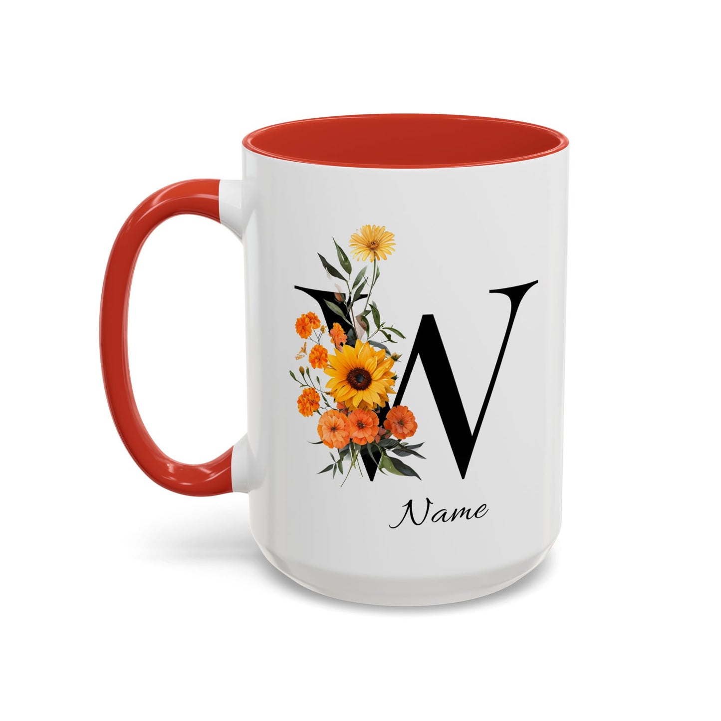 Personalized Floral Monogram - Letter W - Elegant Accent Coffee Mug – Personalized Mothers Day Gift