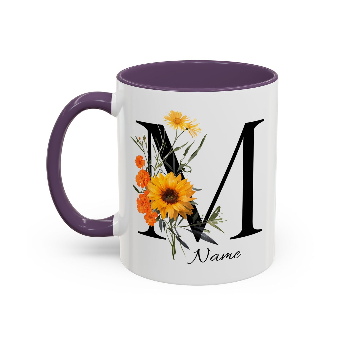 Personalized Floral Monogram - Letter M - Elegant Accent Coffee Mug – Personalized Mothers Day Gift