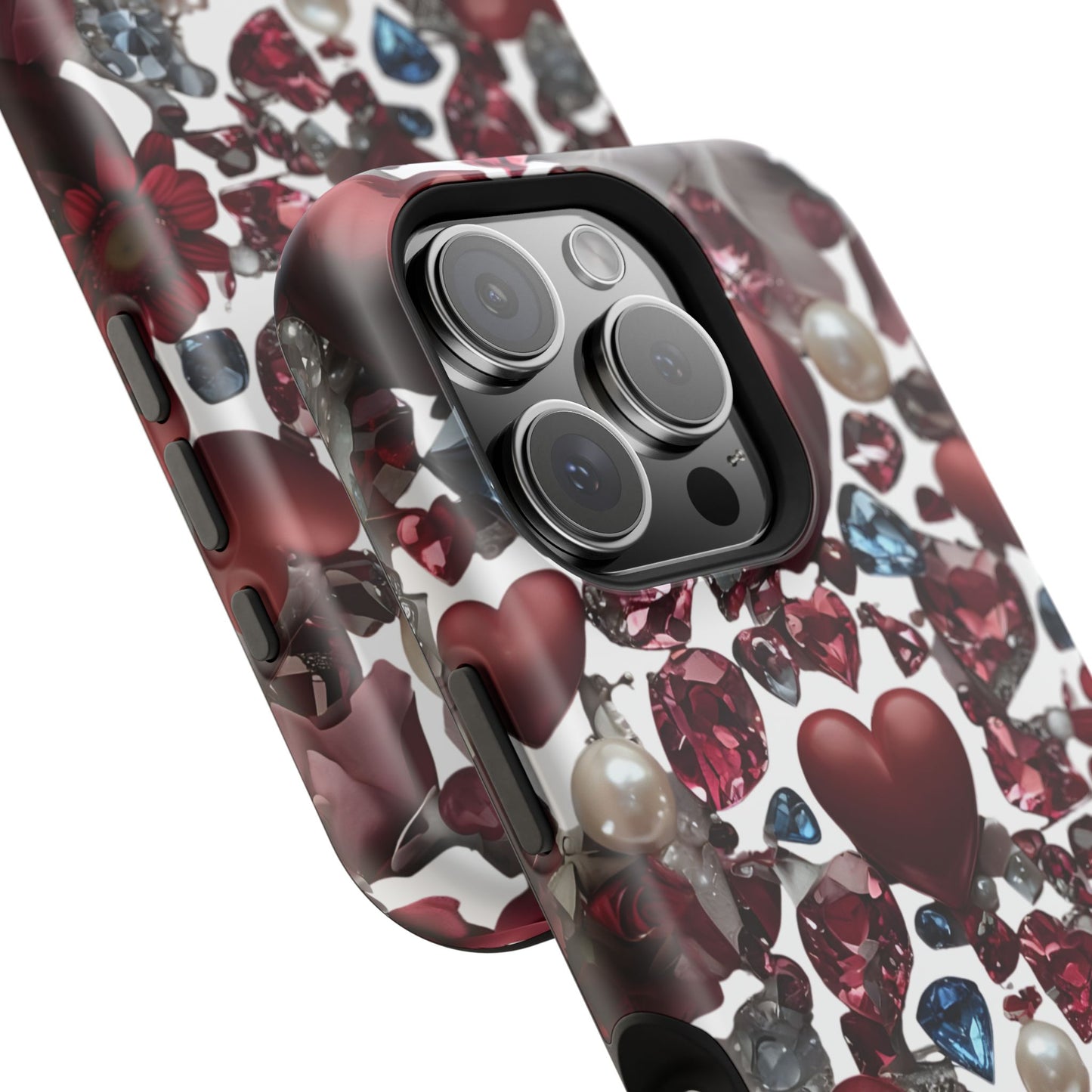 Romantic Floral Hearts Magnetic Tough iPhone Case -  Durable Phone Case for Gifts, Valentine's Day, Birthday, Anniversary, Cute Accessories