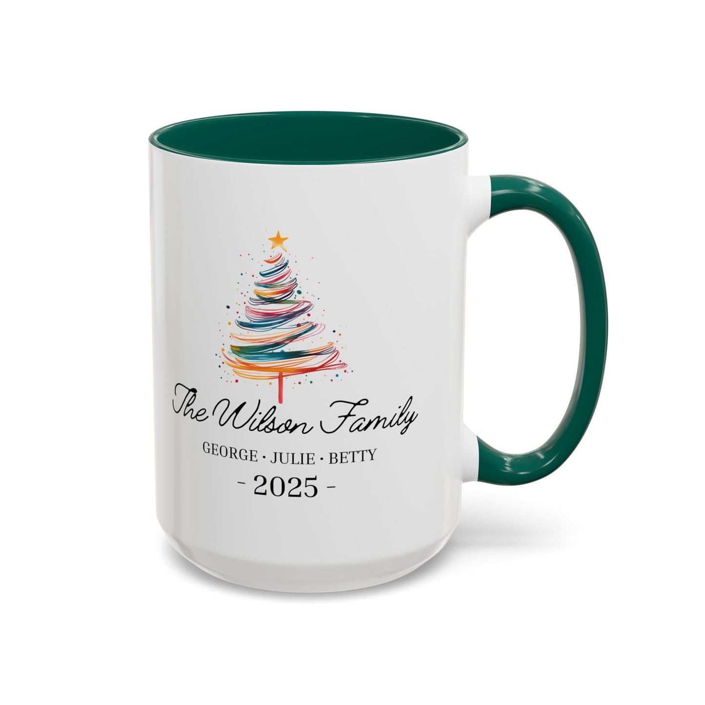 Personalized Family Christmas Mug, Custom Family Name Holiday Coffee Cup 2025, Colorful Christmas Tree Mug, Family Christmas Gift