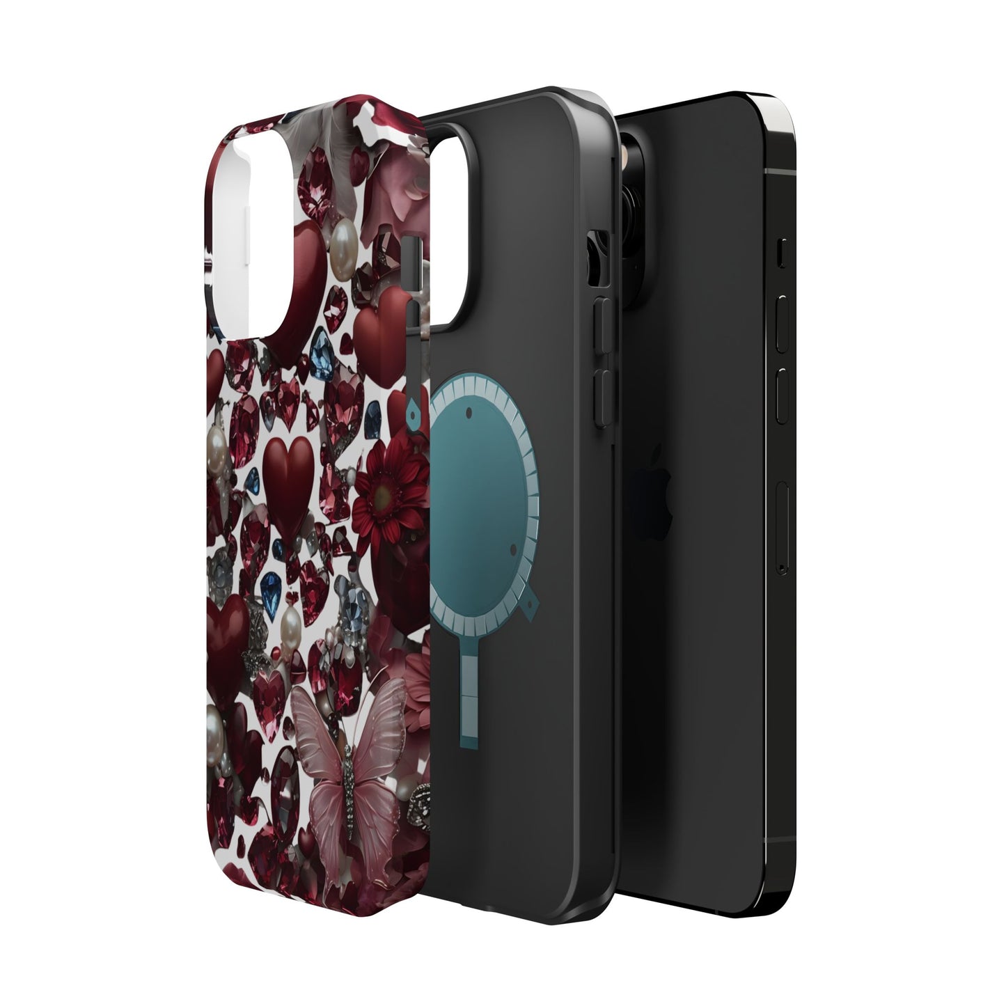 Romantic Floral Hearts Magnetic Tough iPhone Case -  Durable Phone Case for Gifts, Valentine's Day, Birthday, Anniversary, Cute Accessories