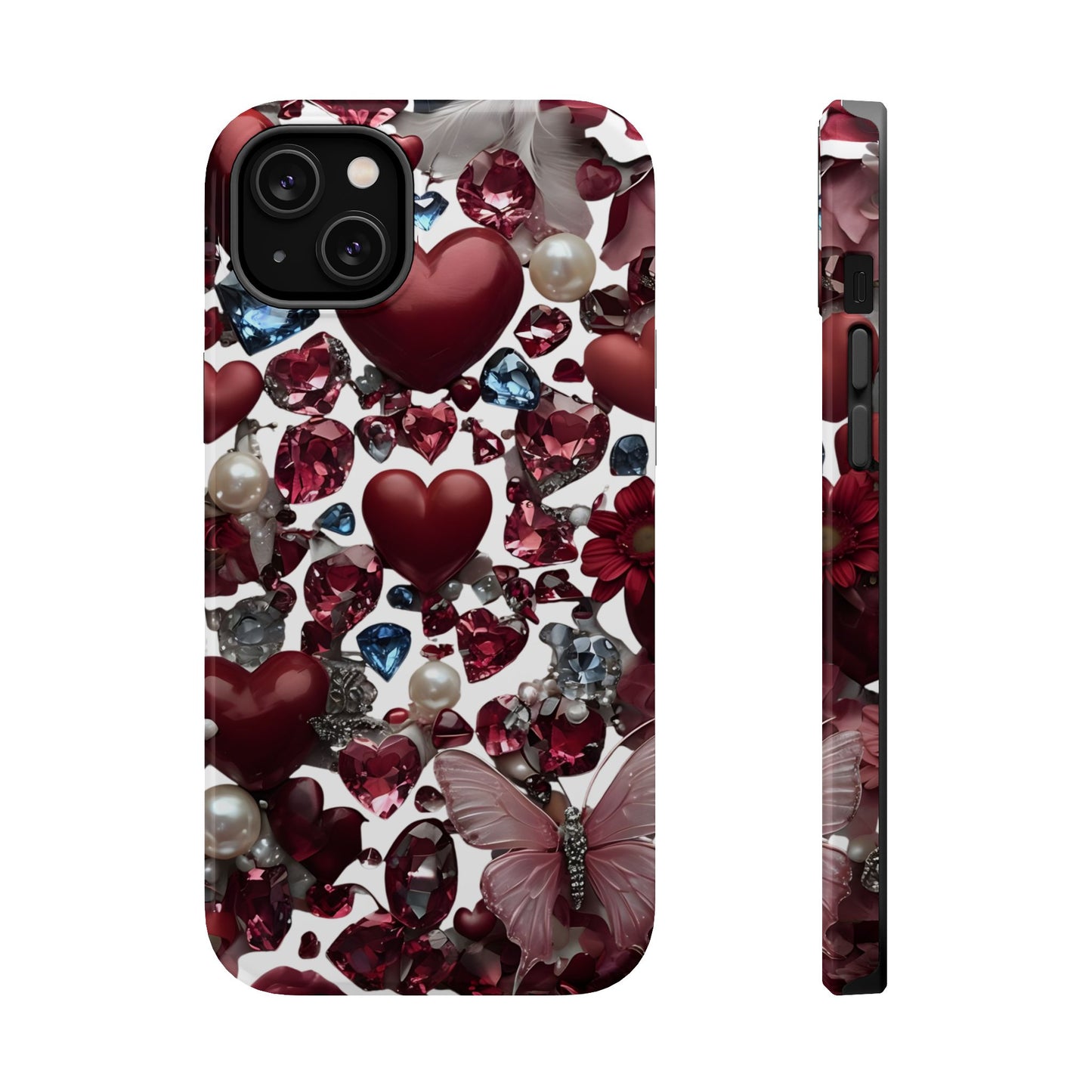 Romantic Floral Hearts Magnetic Tough iPhone Case -  Durable Phone Case for Gifts, Valentine's Day, Birthday, Anniversary, Cute Accessories