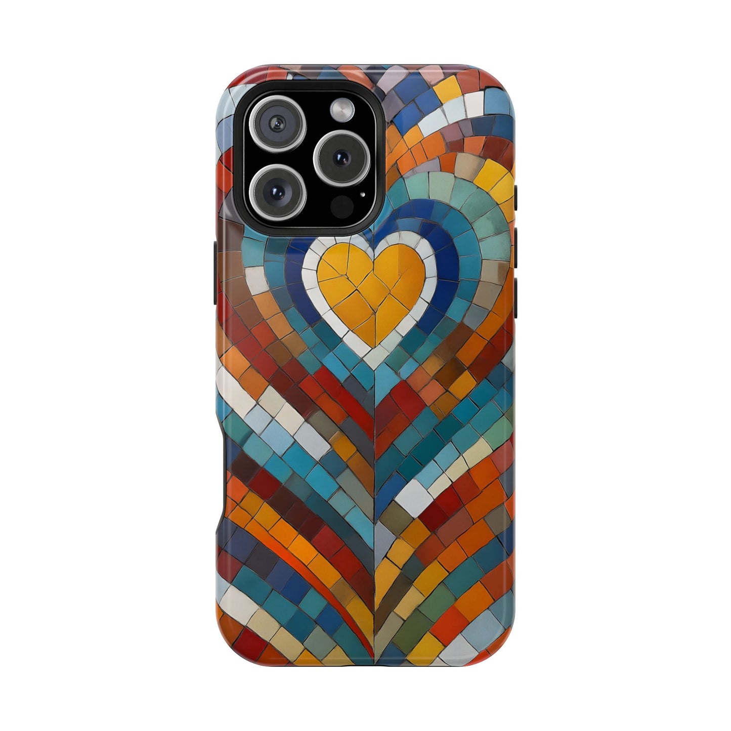 Magnetic Heart Mosaic iPhone Case, Faux Stained Glass, Trendy Phone Cover, Artistic Phone Case, Wireless Charging