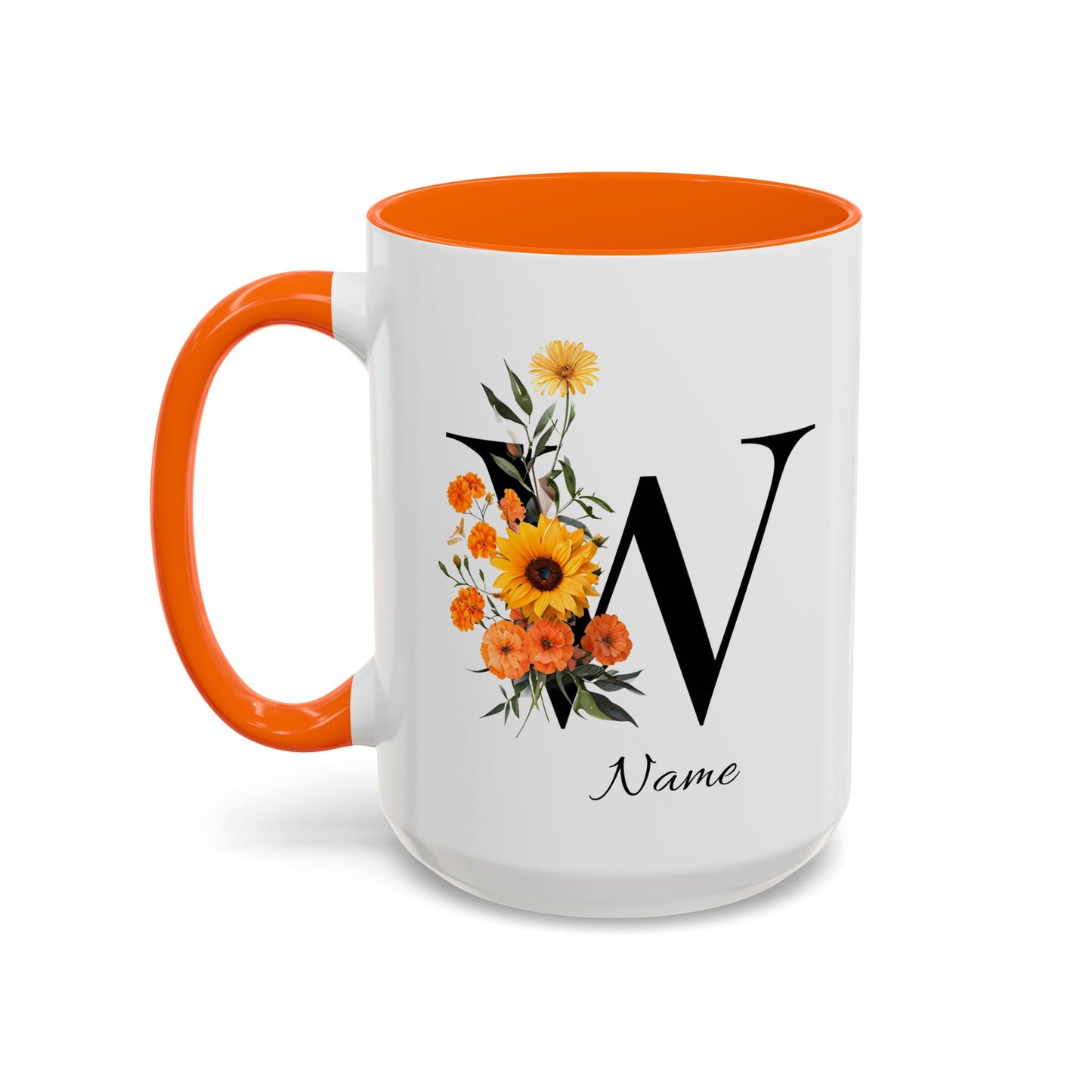 Personalized Floral Monogram - Letter W - Elegant Accent Coffee Mug – Personalized Mothers Day Gift