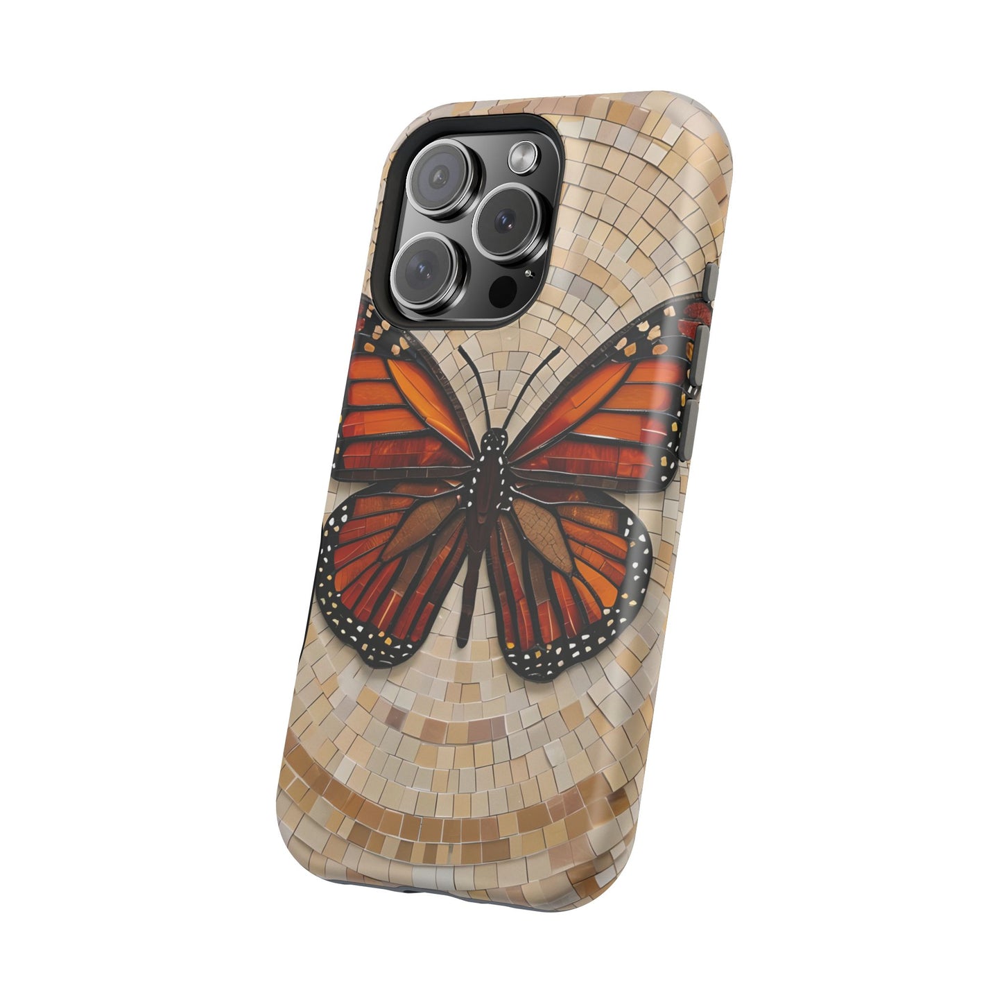 Monarch Butterfly Mosaic iPhone Case, Orange Butterfly Case, Artistic Phone Cover, Trendy iPhone Case, Wireless Charging Cover
