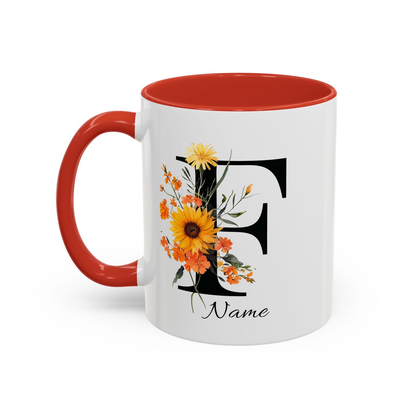 Personalized Floral Monogram Letter F, Custom Initial Mug, Monogrammed Mug, Bridesmaid Mug, Large Coffee Mug
