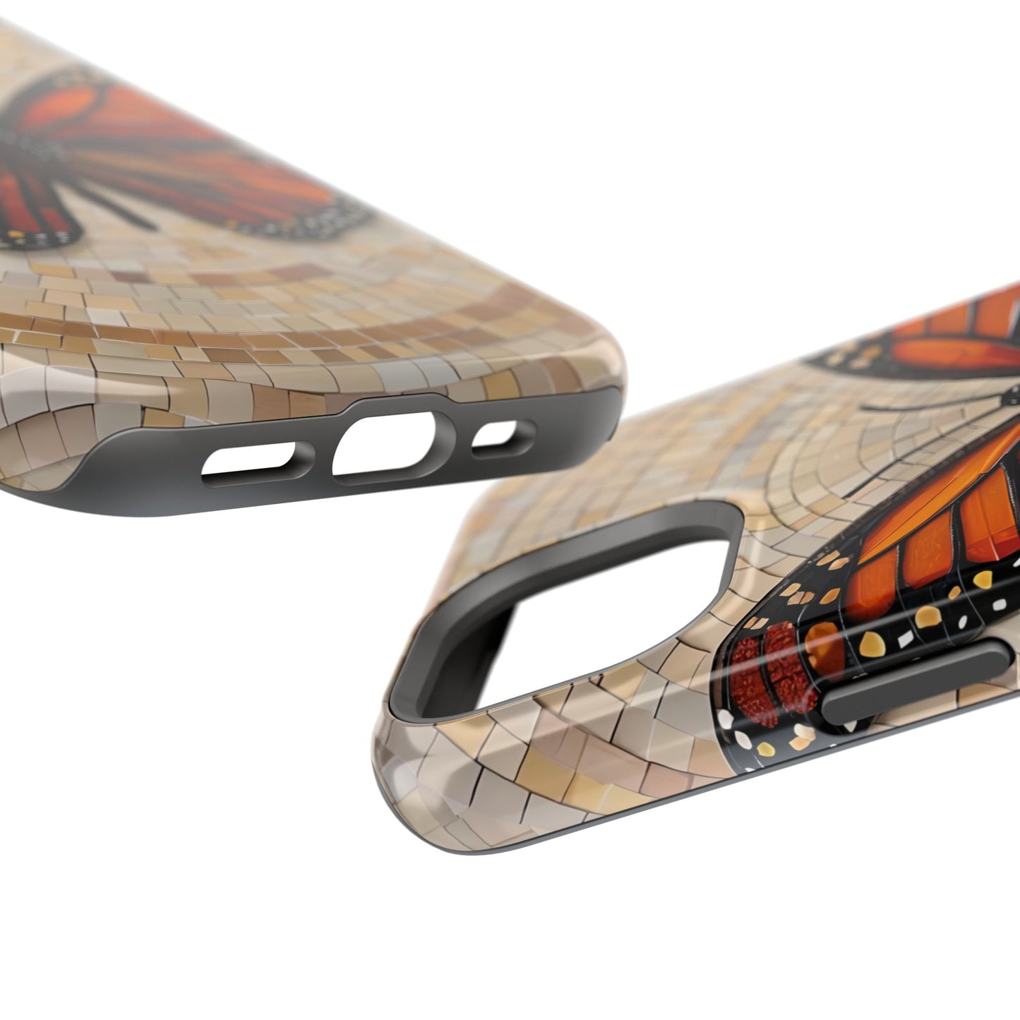 Monarch Butterfly Mosaic iPhone Case, Orange Butterfly Case, Artistic Phone Cover, Trendy iPhone Case, Wireless Charging Cover