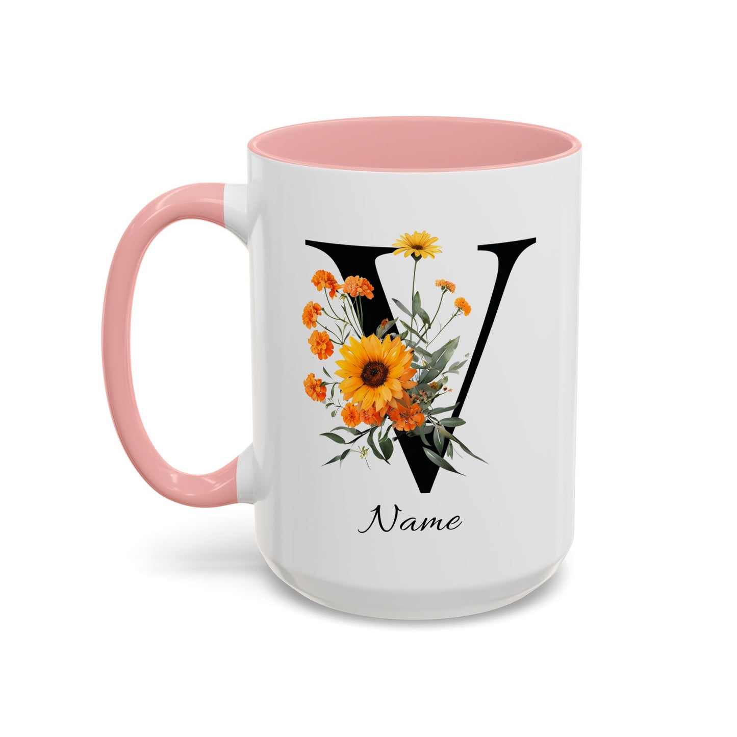 Personalized Floral Monogram - Letter V - Elegant Accent Coffee Mug – Personalized Mothers Day Gift
