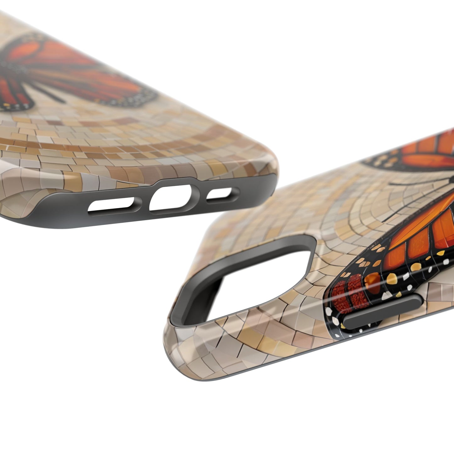 Monarch Butterfly Mosaic iPhone Case, Orange Butterfly Case, Artistic Phone Cover, Trendy iPhone Case, Wireless Charging Cover