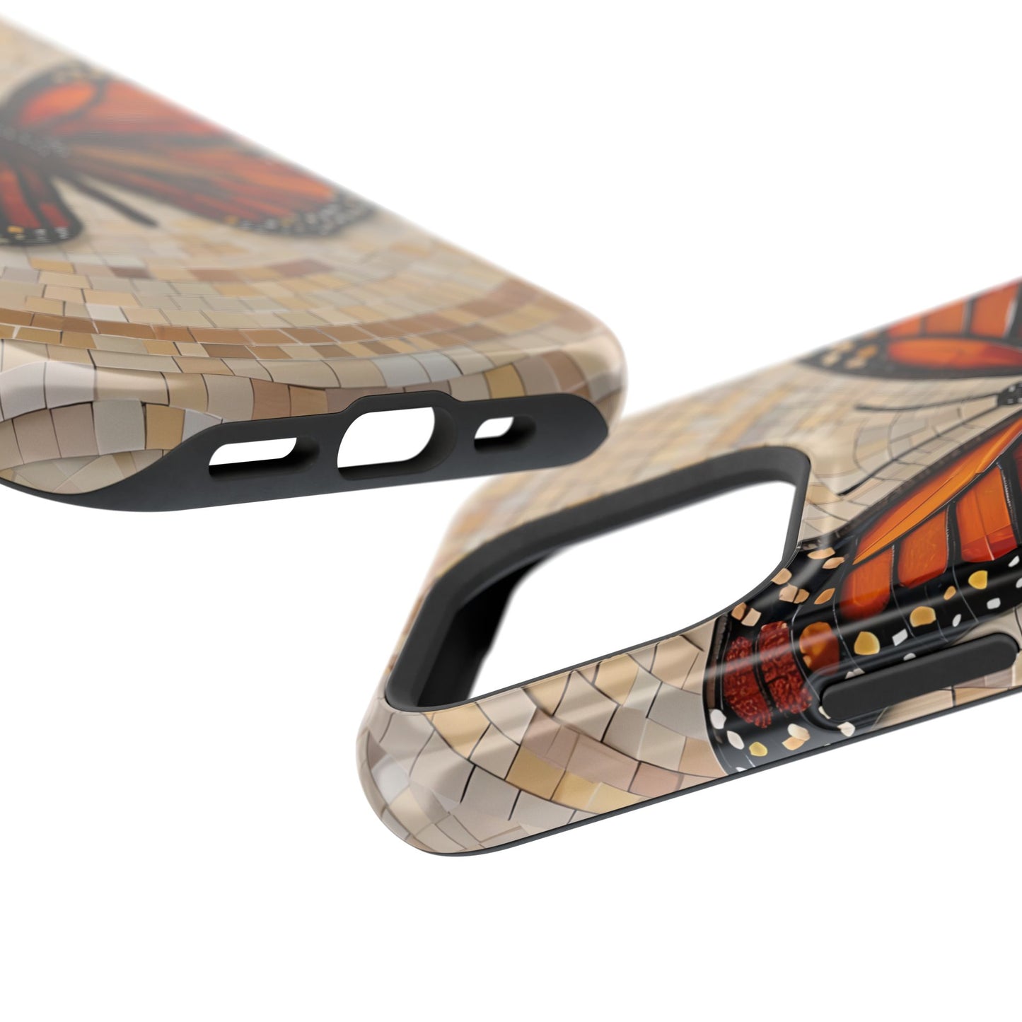 Monarch Butterfly Mosaic iPhone Case, Orange Butterfly Case, Artistic Phone Cover, Trendy iPhone Case, Wireless Charging Cover