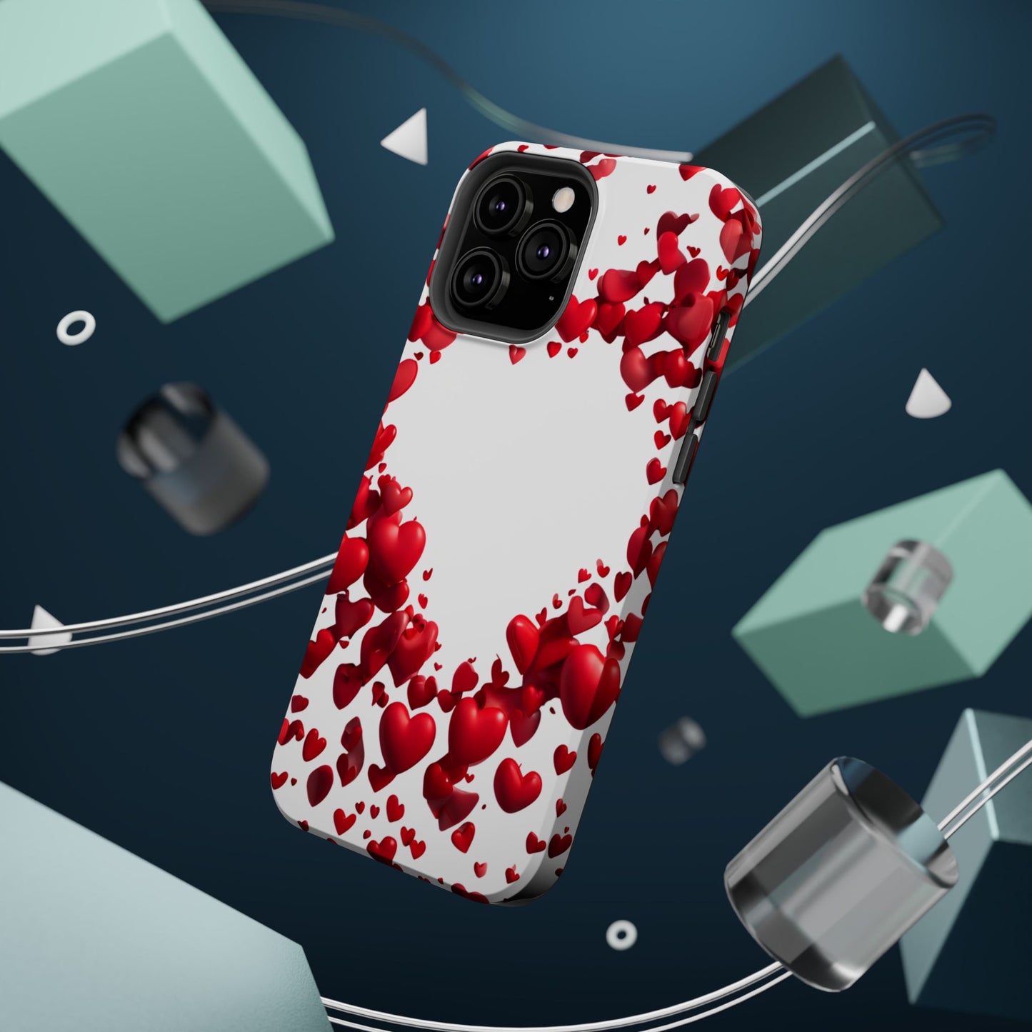 Heart-Shaped Heart Motif Magnetic Tough iPhone Case, Love Themed Phone Cover, Valentine's Day Gift,  Romantic Phone Case