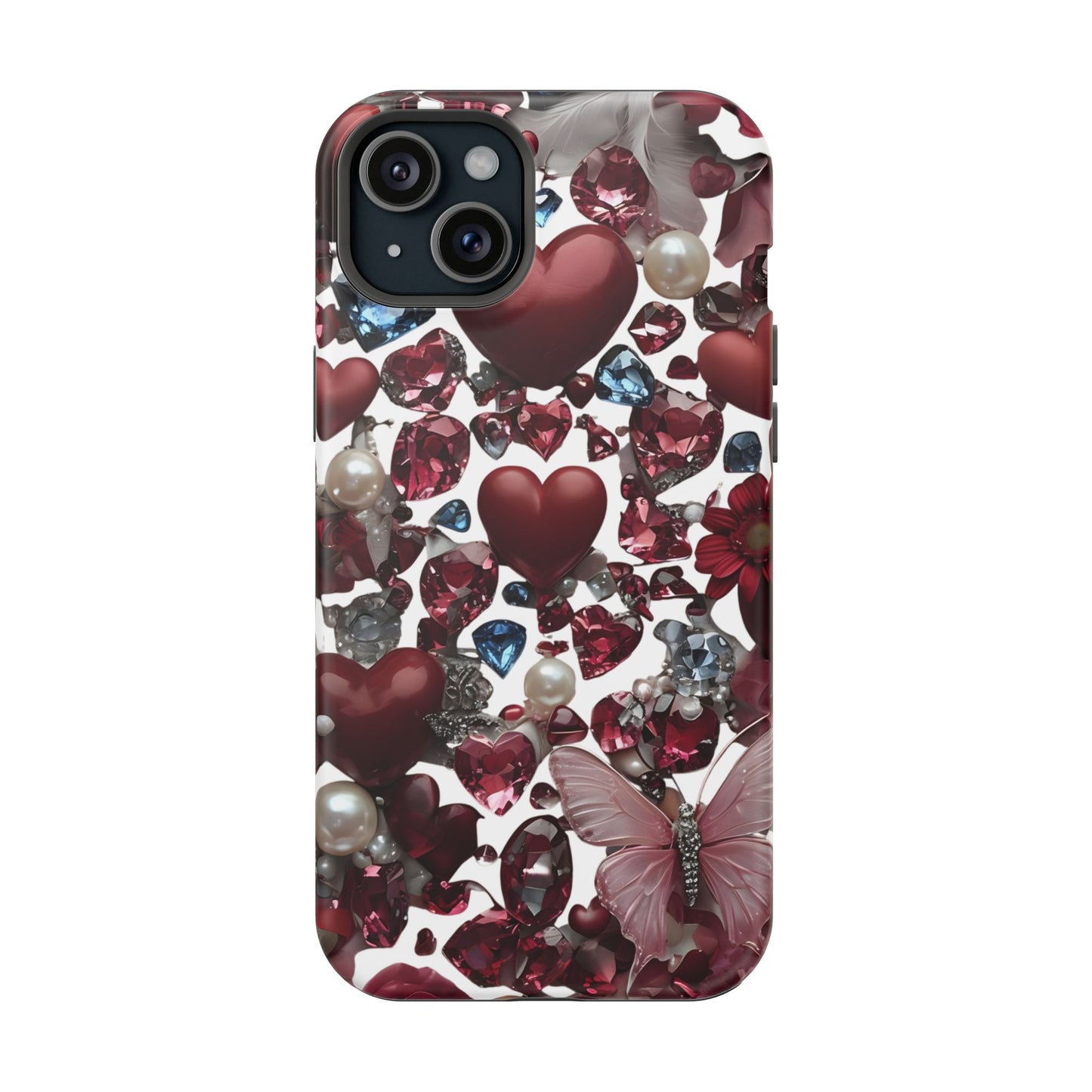 Romantic Floral Hearts Magnetic Tough iPhone Case -  Durable Phone Case for Gifts, Valentine's Day, Birthday, Anniversary, Cute Accessories