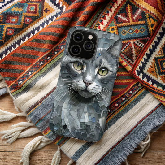 Stylish Cat Mosaic Magnetic iPhone Case, Black Cat Phone Case, Cute Cat Phone Case, Shockproof Case, Cat iPhone Case