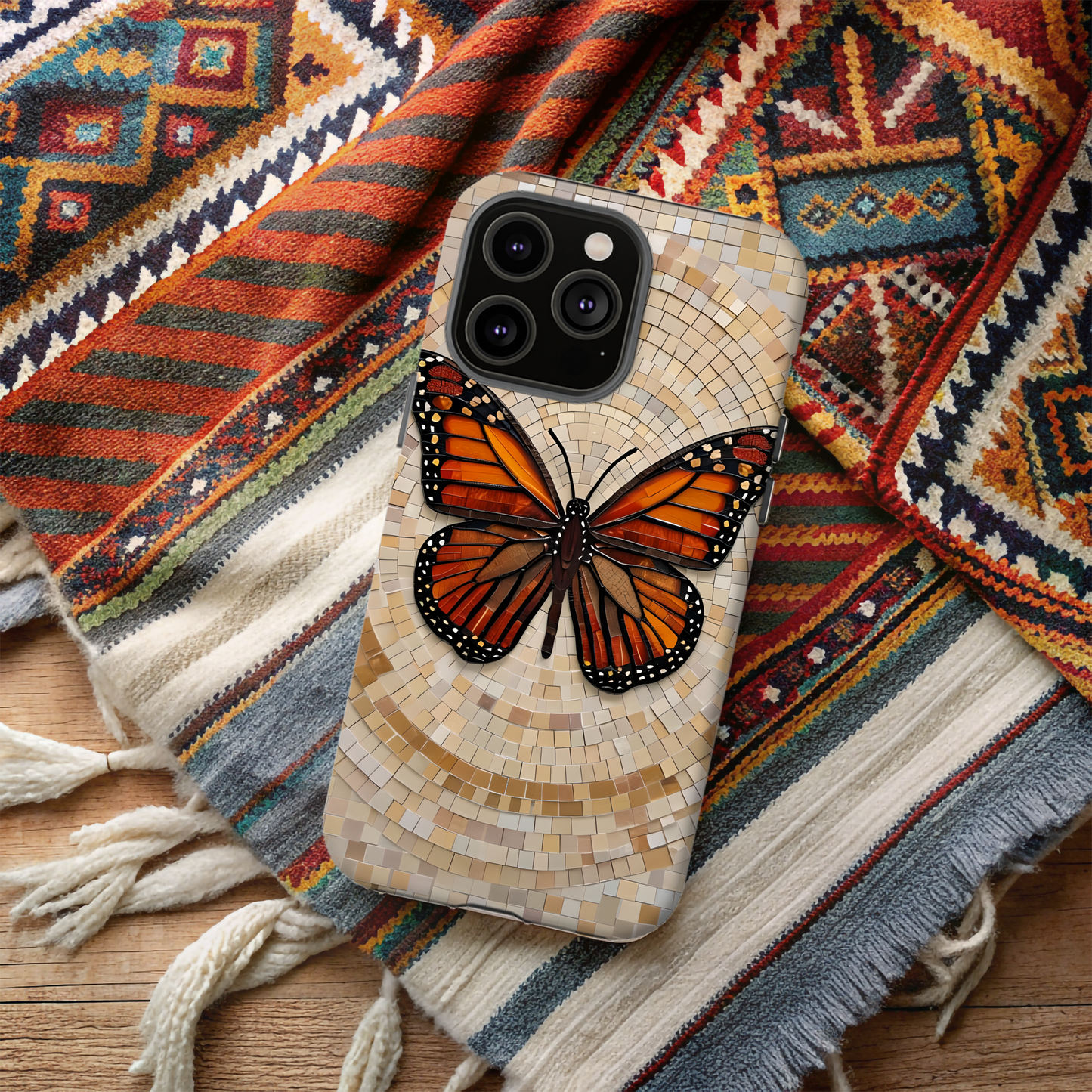 Monarch Butterfly Mosaic iPhone Case, Orange Butterfly Case, Artistic Phone Cover, Trendy iPhone Case, Wireless Charging Cover
