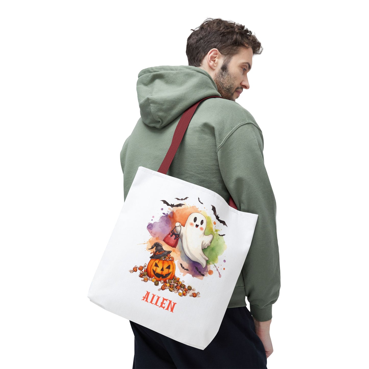 Custom Kids Halloween Trick or Treat Bag – Personalized Ghost & Pumpkin Candy Tote Sack – Children’s Halloween Gift, Reusable Candy Bag