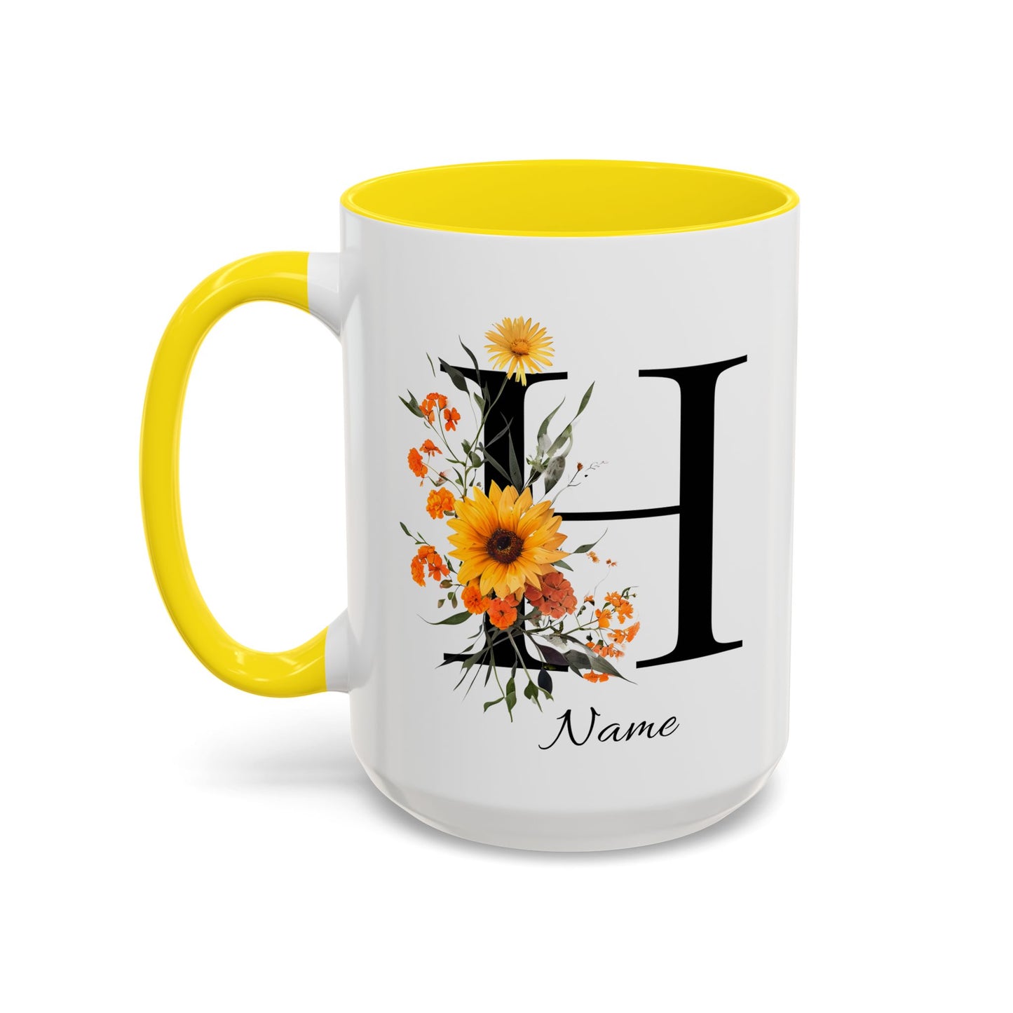 Personalized Floral Monogram - Letter H - Elegant Accent Coffee Mug – Personalized Mothers Day Gift