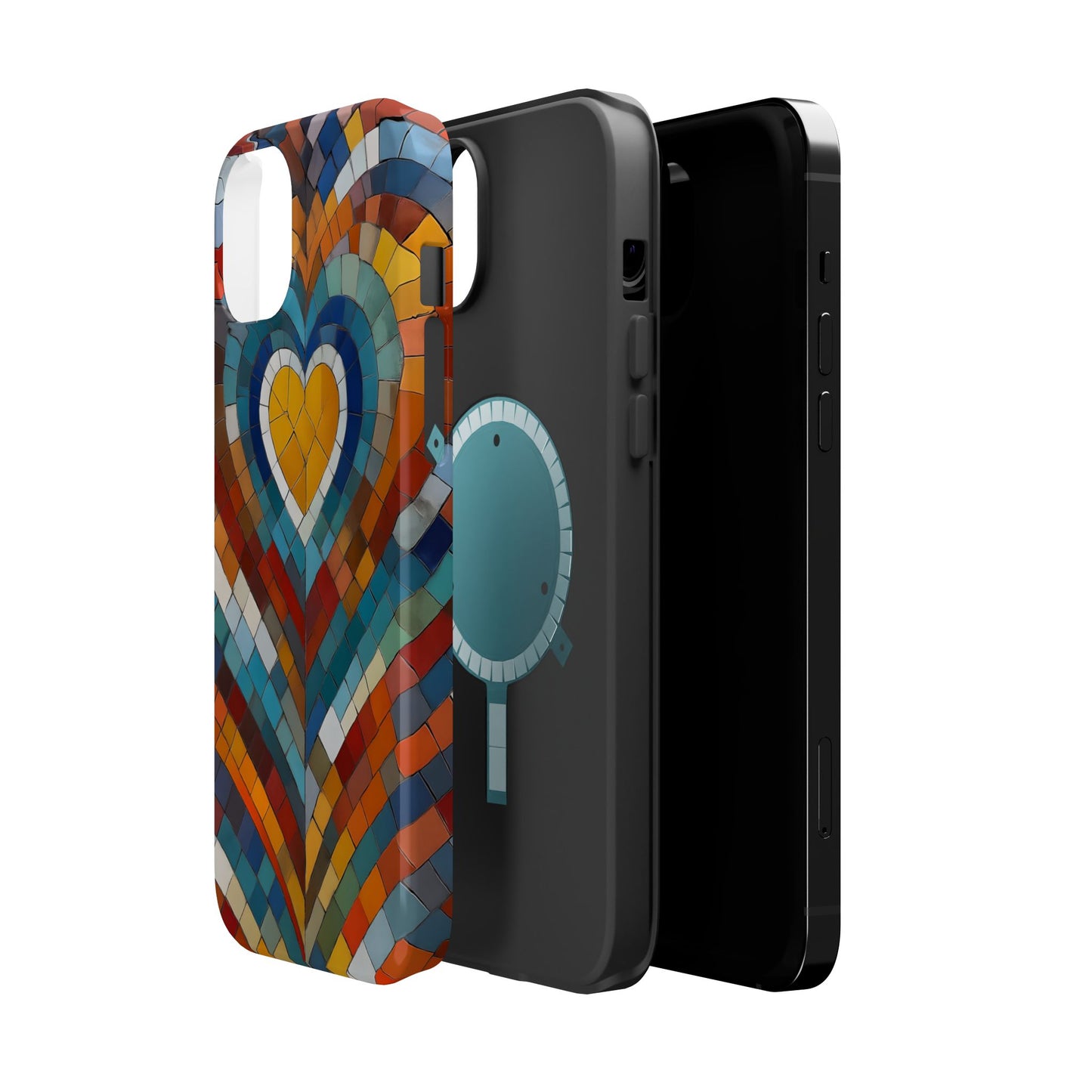 Magnetic Heart Mosaic iPhone Case, Faux Stained Glass, Trendy Phone Cover, Artistic Phone Case, Wireless Charging