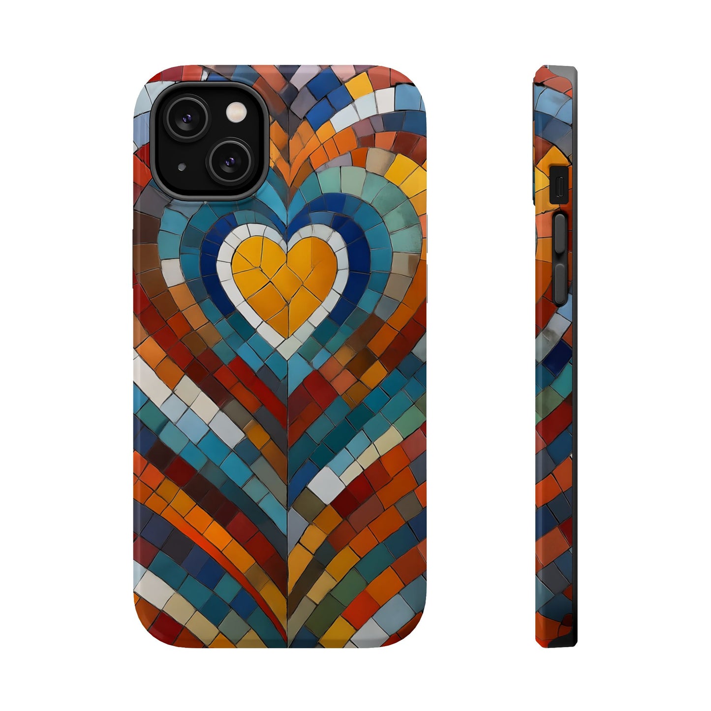 Magnetic Heart Mosaic iPhone Case, Faux Stained Glass, Trendy Phone Cover, Artistic Phone Case, Wireless Charging