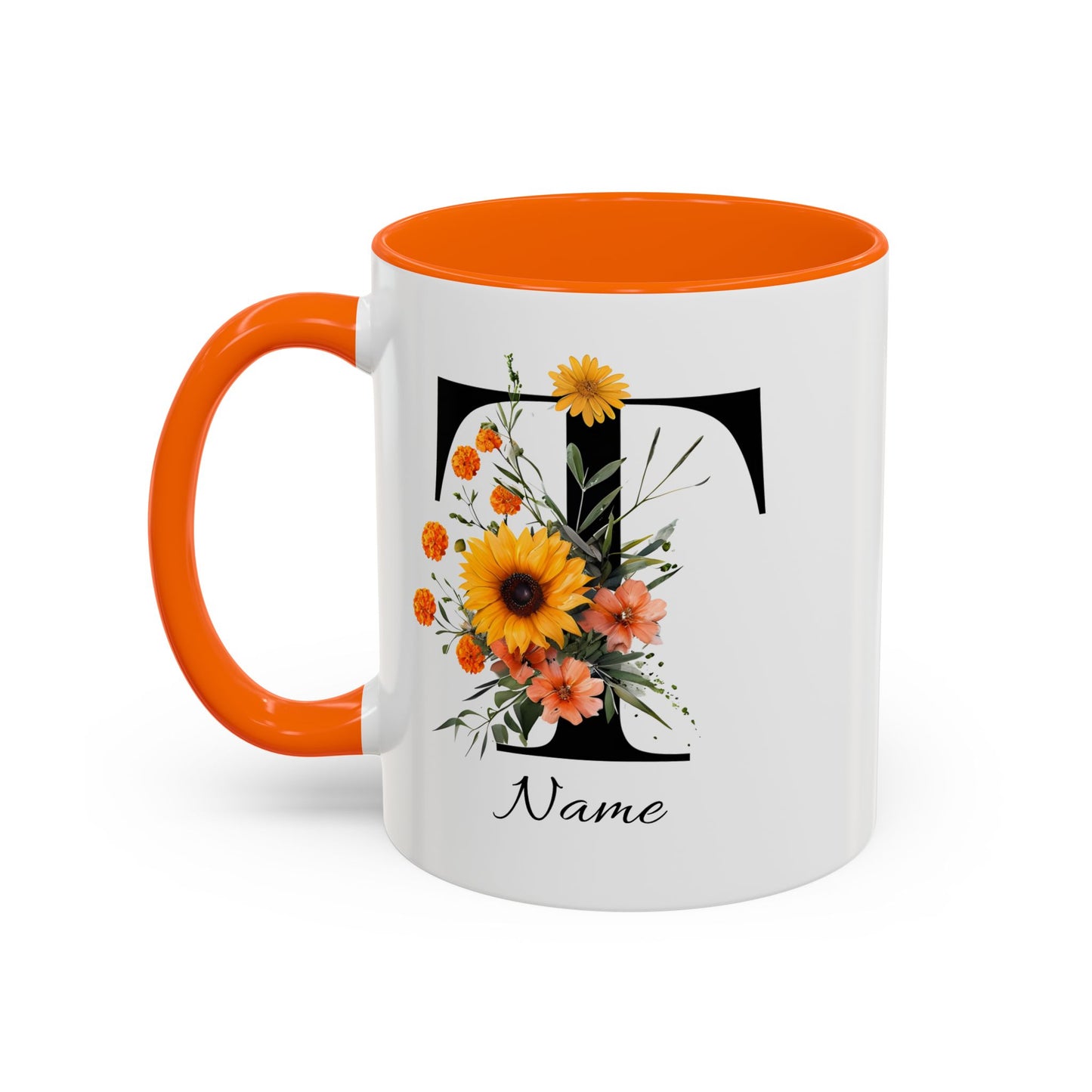 Personalized Floral Monogram - Letter T - Elegant Accent Coffee Mug – Personalized Mothers Day Gift