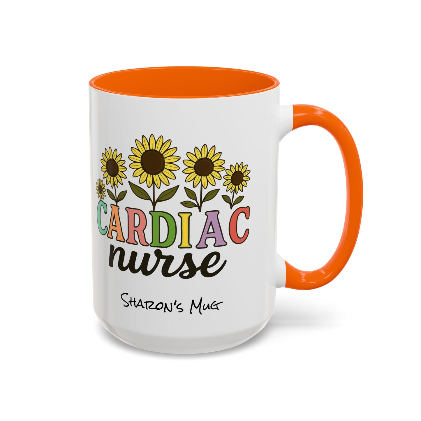 Cardiac Nurse Sunflower Accent Coffee Mug, CVICU Nurse Mug, Cardiac Nursing Grad Gift, Cardiac ICU Nurse, Cardiology RN NP