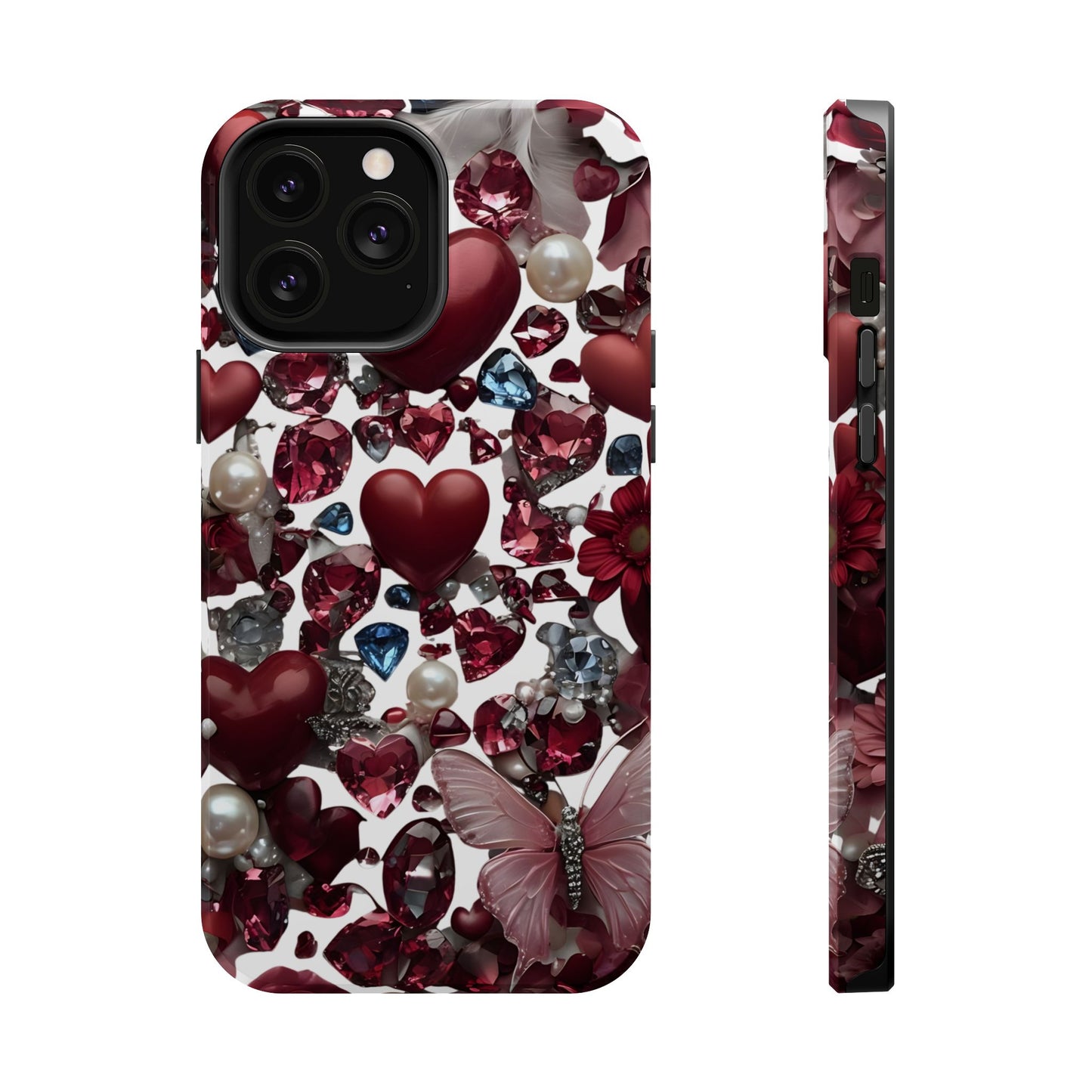 Romantic Floral Hearts Magnetic Tough iPhone Case -  Durable Phone Case for Gifts, Valentine's Day, Birthday, Anniversary, Cute Accessories