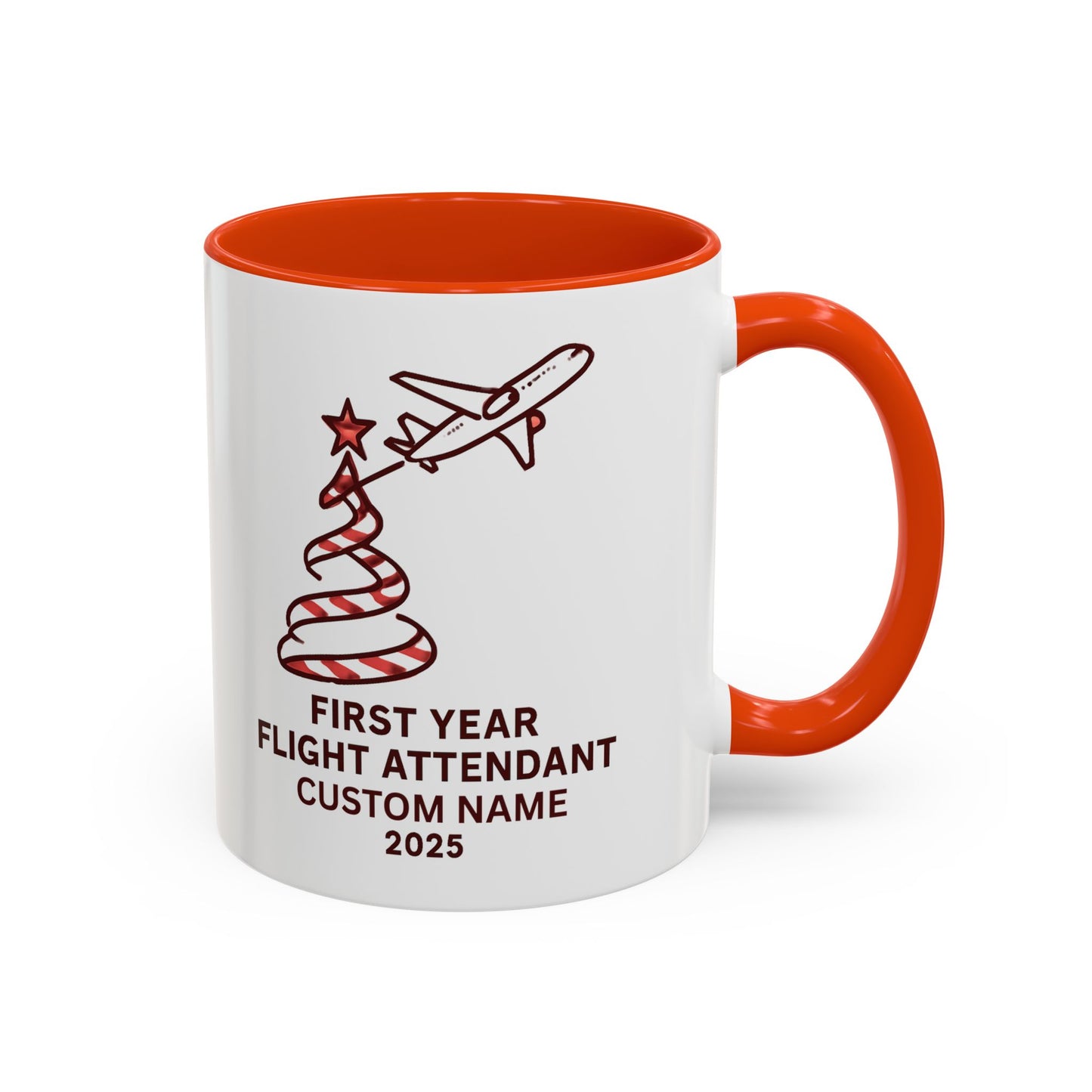 Custom first year flight attendant mugs with festive design, perfect for holiday keepsakes in aviation.