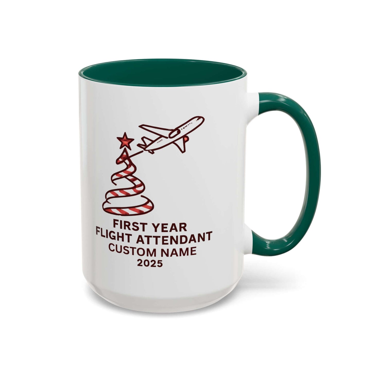 Custom first year flight attendant mugs with festive design, perfect for holiday keepsakes in aviation.