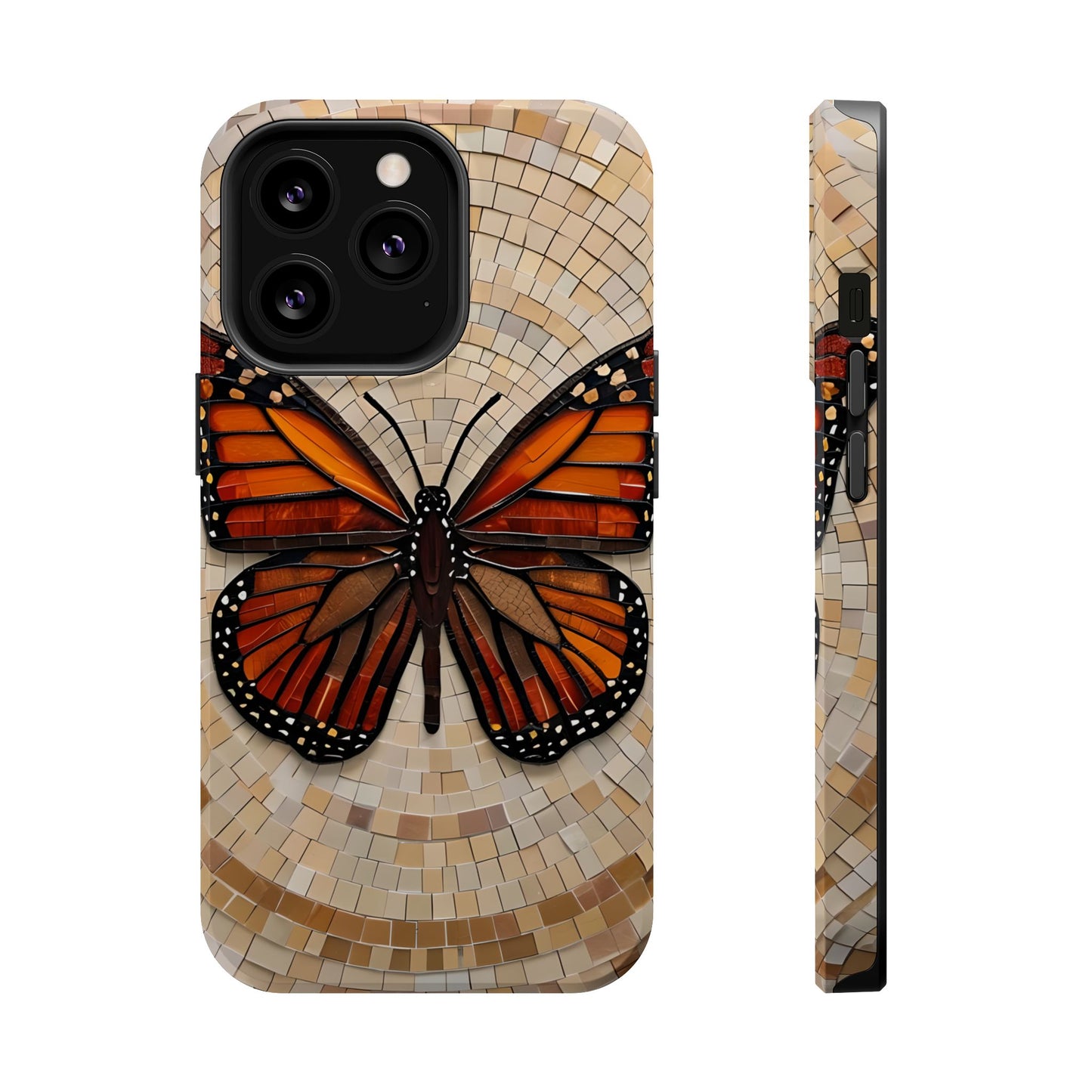 Monarch Butterfly Mosaic iPhone Case, Orange Butterfly Case, Artistic Phone Cover, Trendy iPhone Case, Wireless Charging Cover