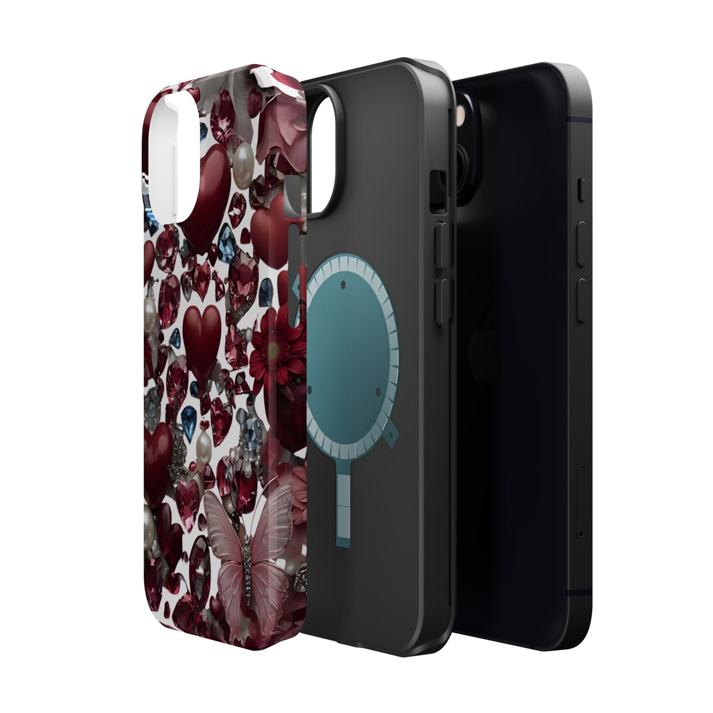 Romantic Floral Hearts Magnetic Tough iPhone Case -  Durable Phone Case for Gifts, Valentine's Day, Birthday, Anniversary, Cute Accessories