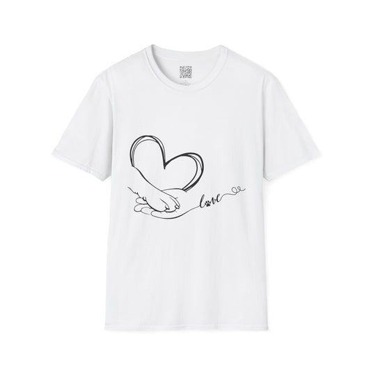 Paw in Hand Love Unisex Softstyle T-Shirt - Hand-Drawn Love Design