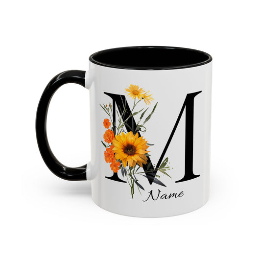 Personalized Floral Monogram - Letter M - Elegant Accent Coffee Mug – Personalized Mothers Day Gift