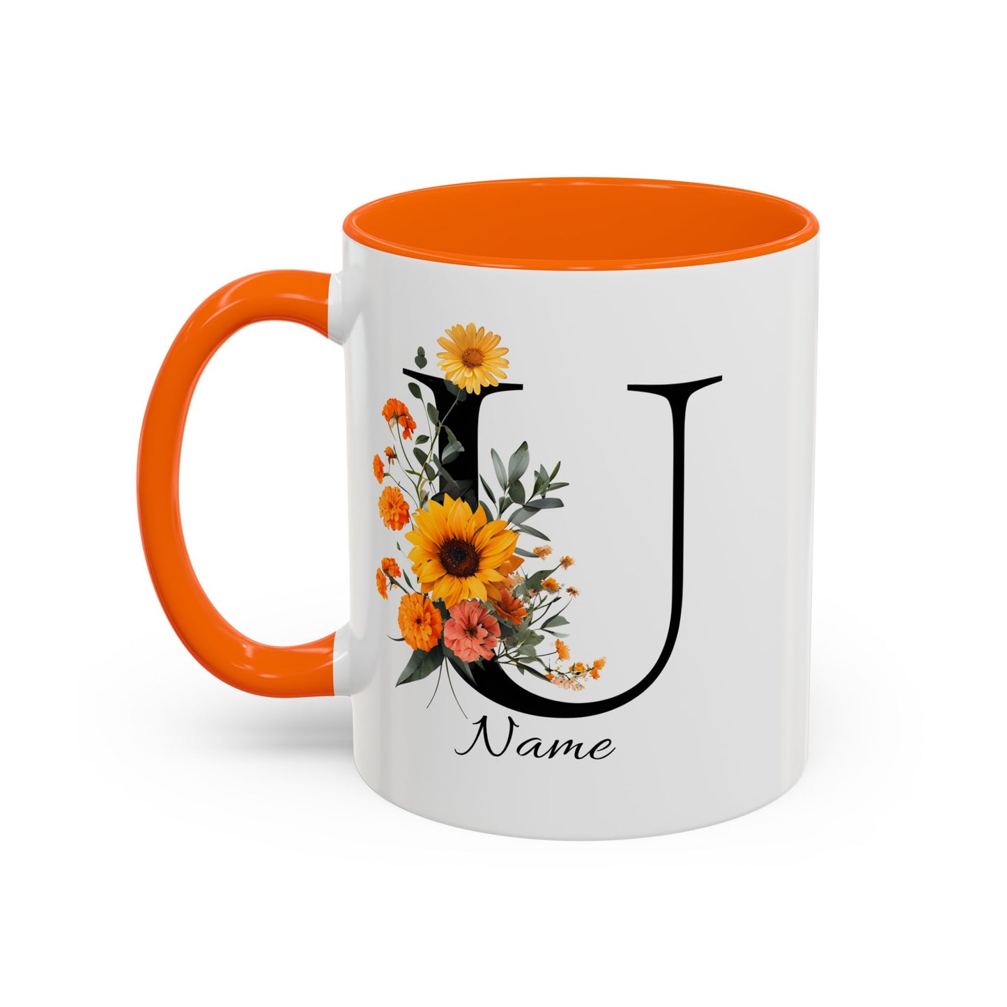 Personalized Floral Monogram - Letter U - Elegant Accent Coffee Mug – Personalized Mothers Day Gift