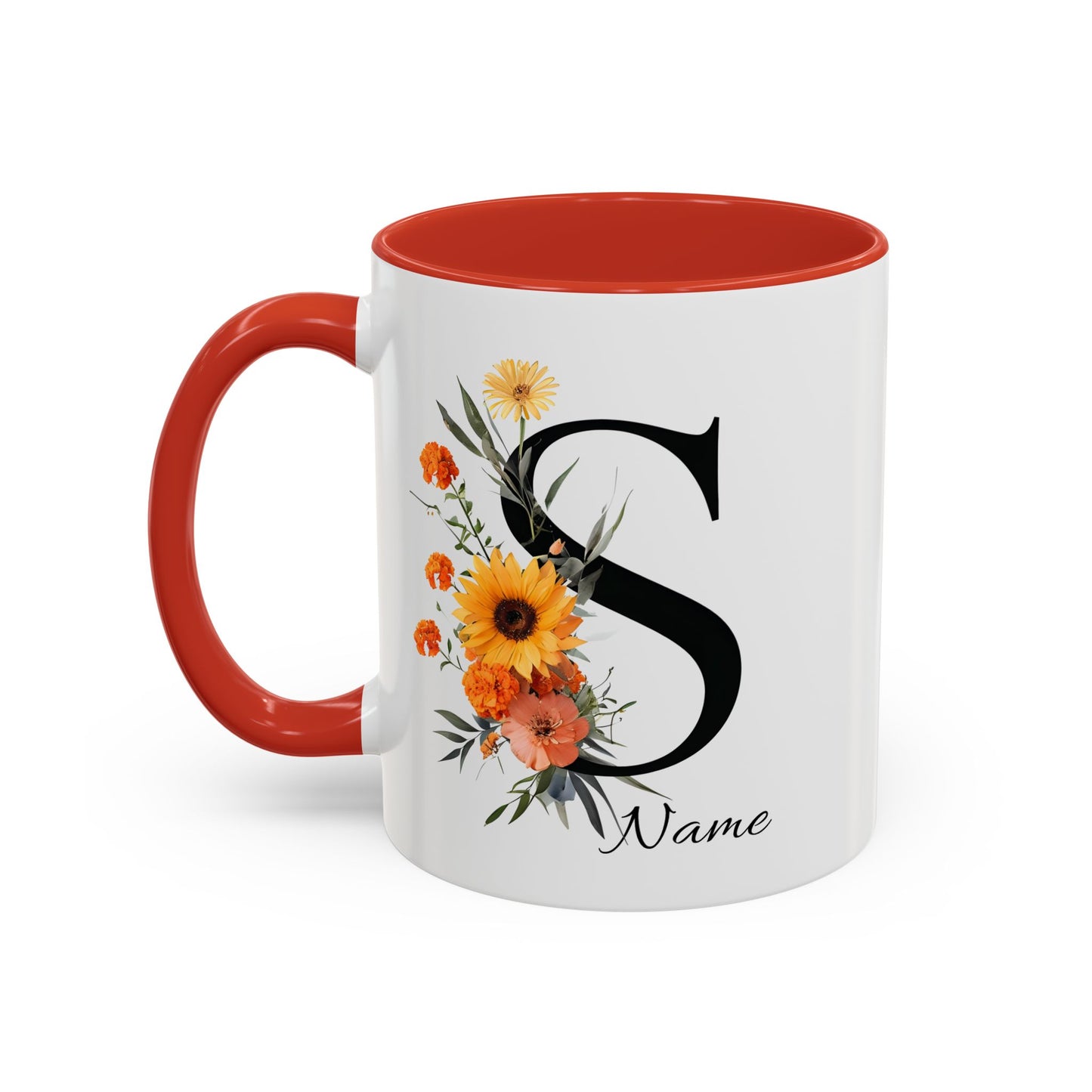 Personalized Floral Monogram - Letter S - Elegant Accent Coffee Mug – Personalized Mothers Day Gift