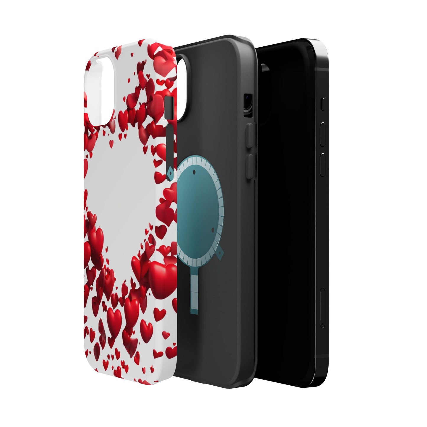 Heart-Shaped Heart Motif Magnetic Tough iPhone Case, Love Themed Phone Cover, Valentine's Day Gift,  Romantic Phone Case
