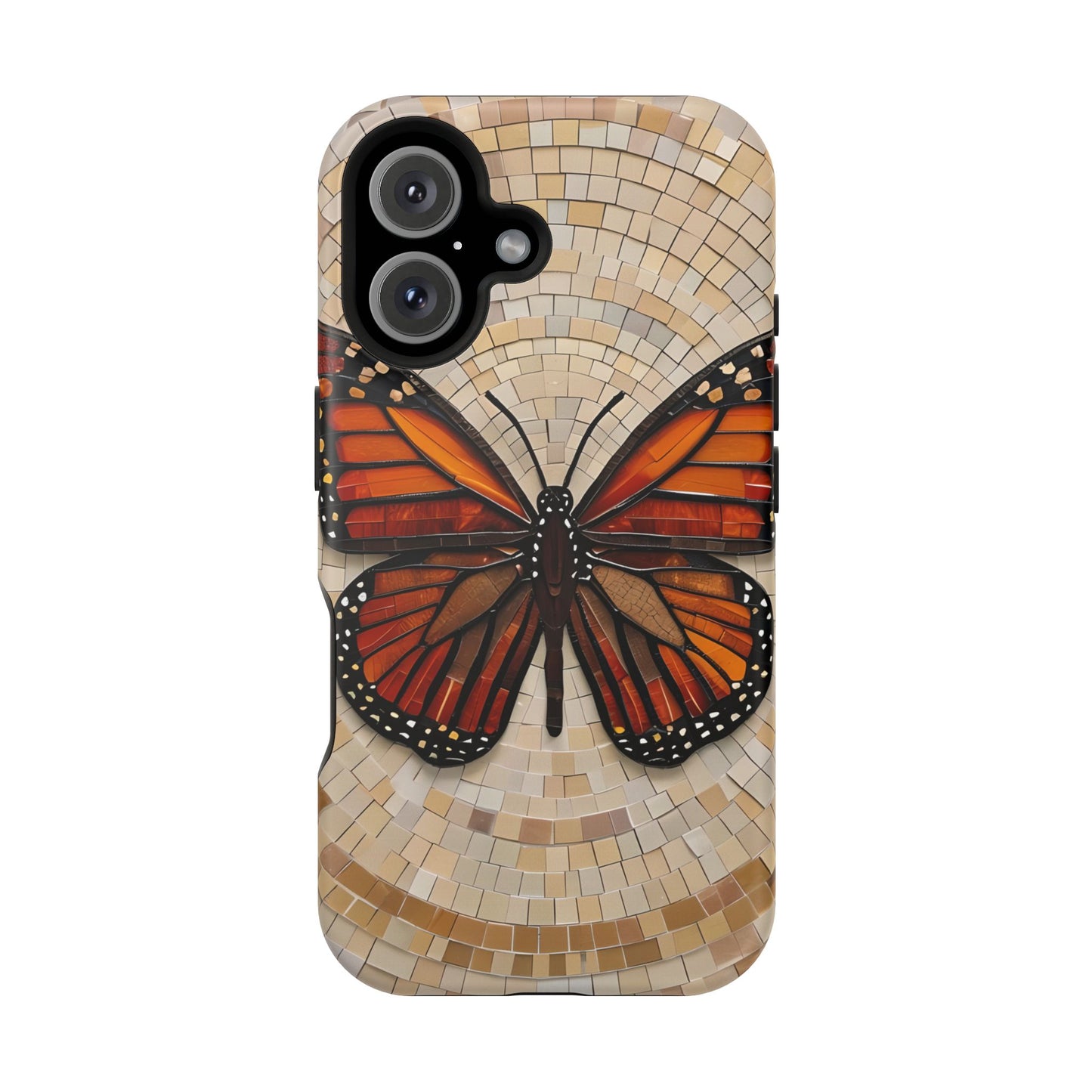 Monarch Butterfly Mosaic iPhone Case, Orange Butterfly Case, Artistic Phone Cover, Trendy iPhone Case, Wireless Charging Cover