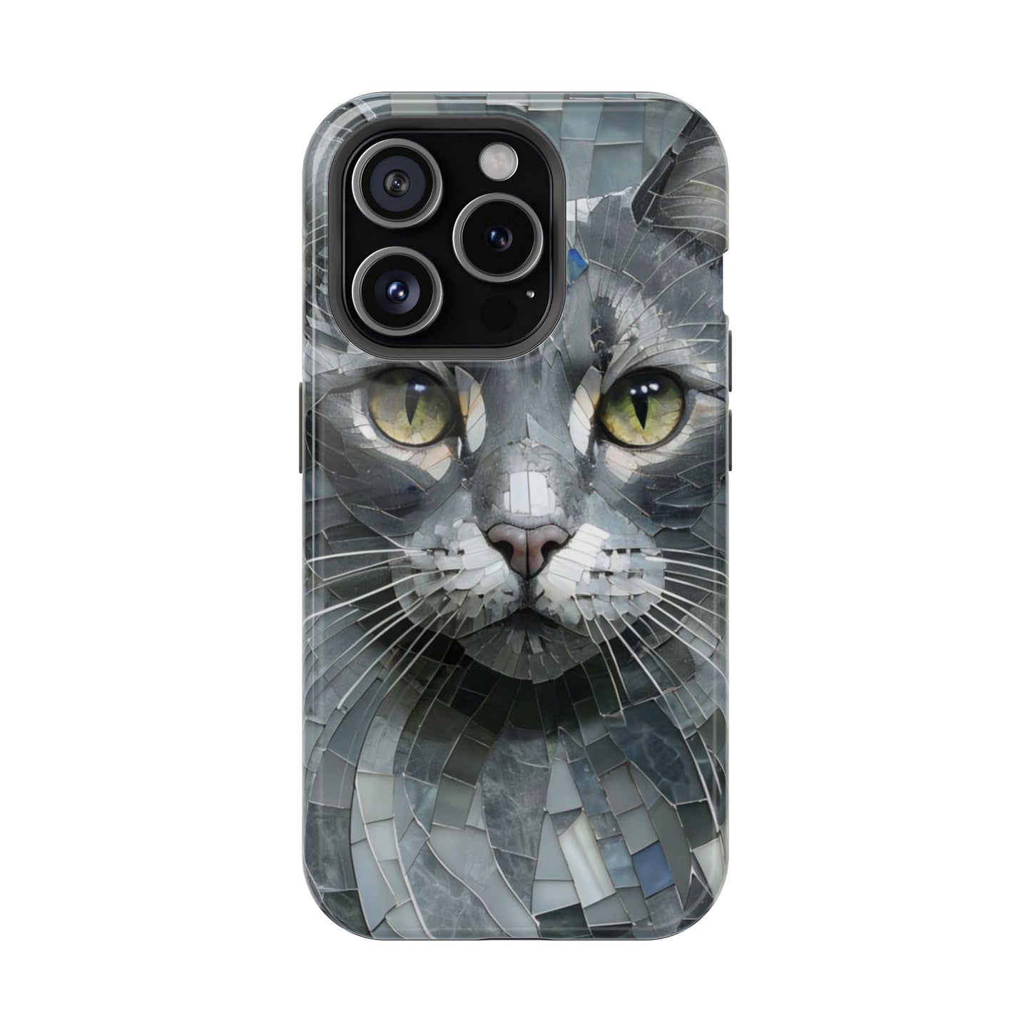Stylish Cat Mosaic Magnetic iPhone Case, Black Cat Phone Case, Cute Cat Phone Case, Shockproof Case, Cat iPhone Case