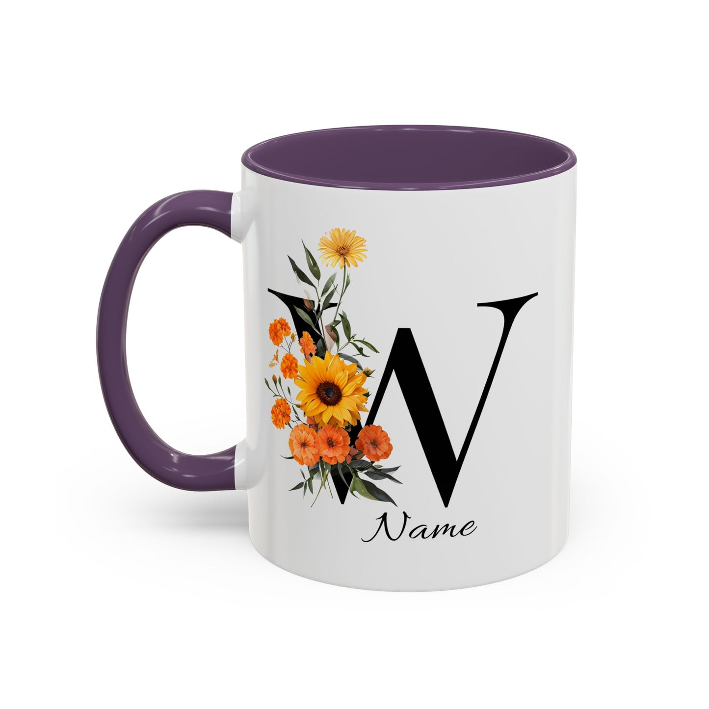 Personalized Floral Monogram - Letter W - Elegant Accent Coffee Mug – Personalized Mothers Day Gift