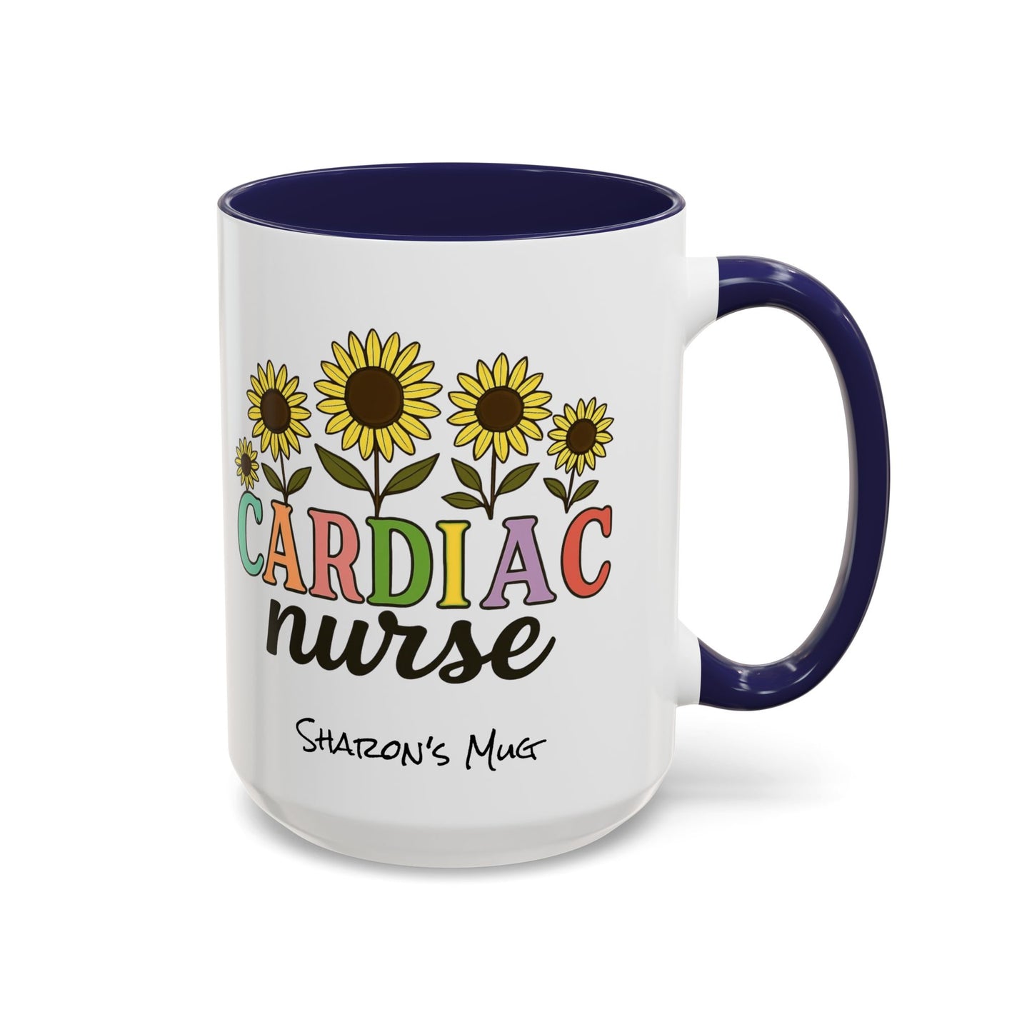 Cardiac Nurse Sunflower Accent Coffee Mug, CVICU Nurse Mug, Cardiac Nursing Grad Gift, Cardiac ICU Nurse, Cardiology RN NP