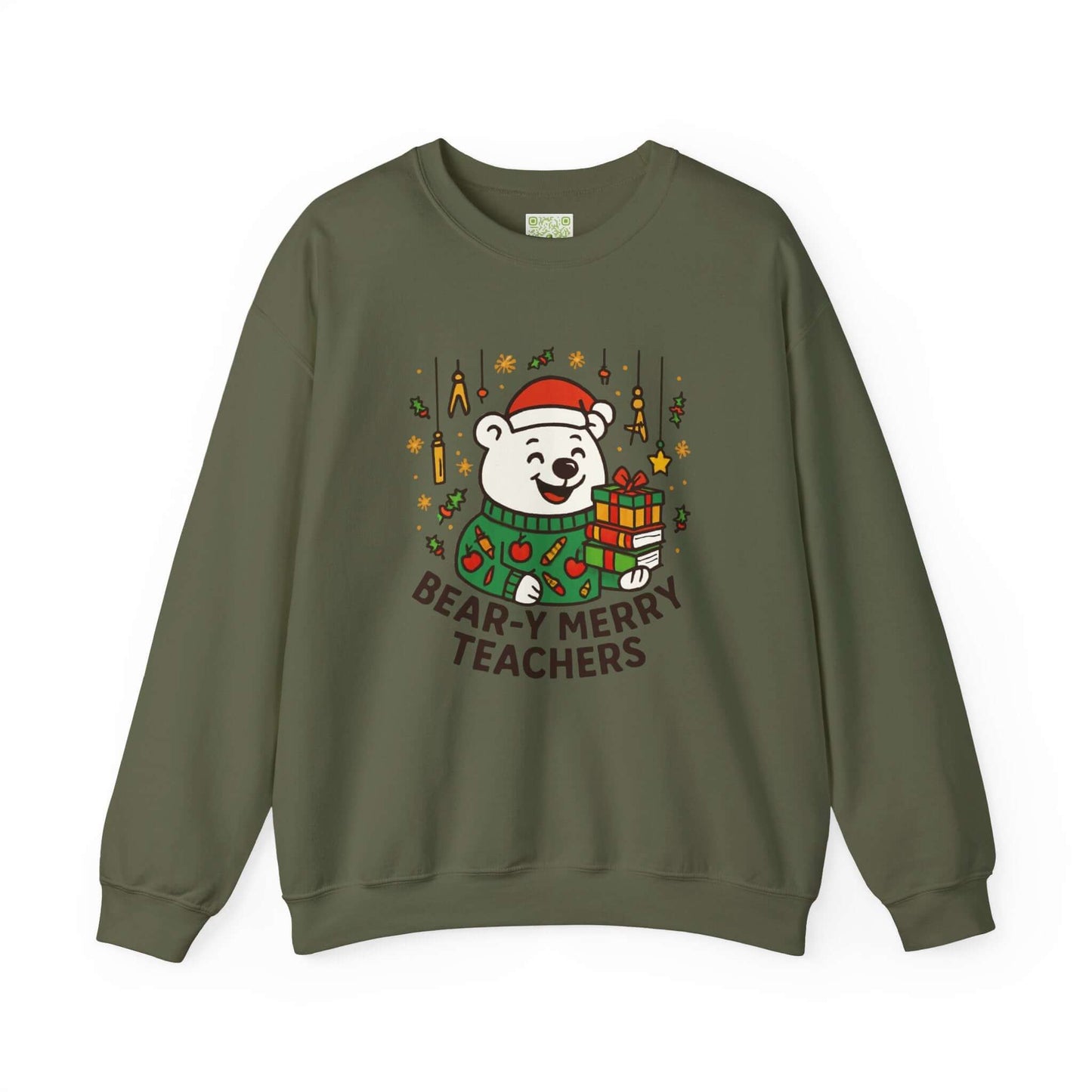 Custom Bear-y Merry Teachers sweatshirt with festive bear design, perfect holiday gift for educators.