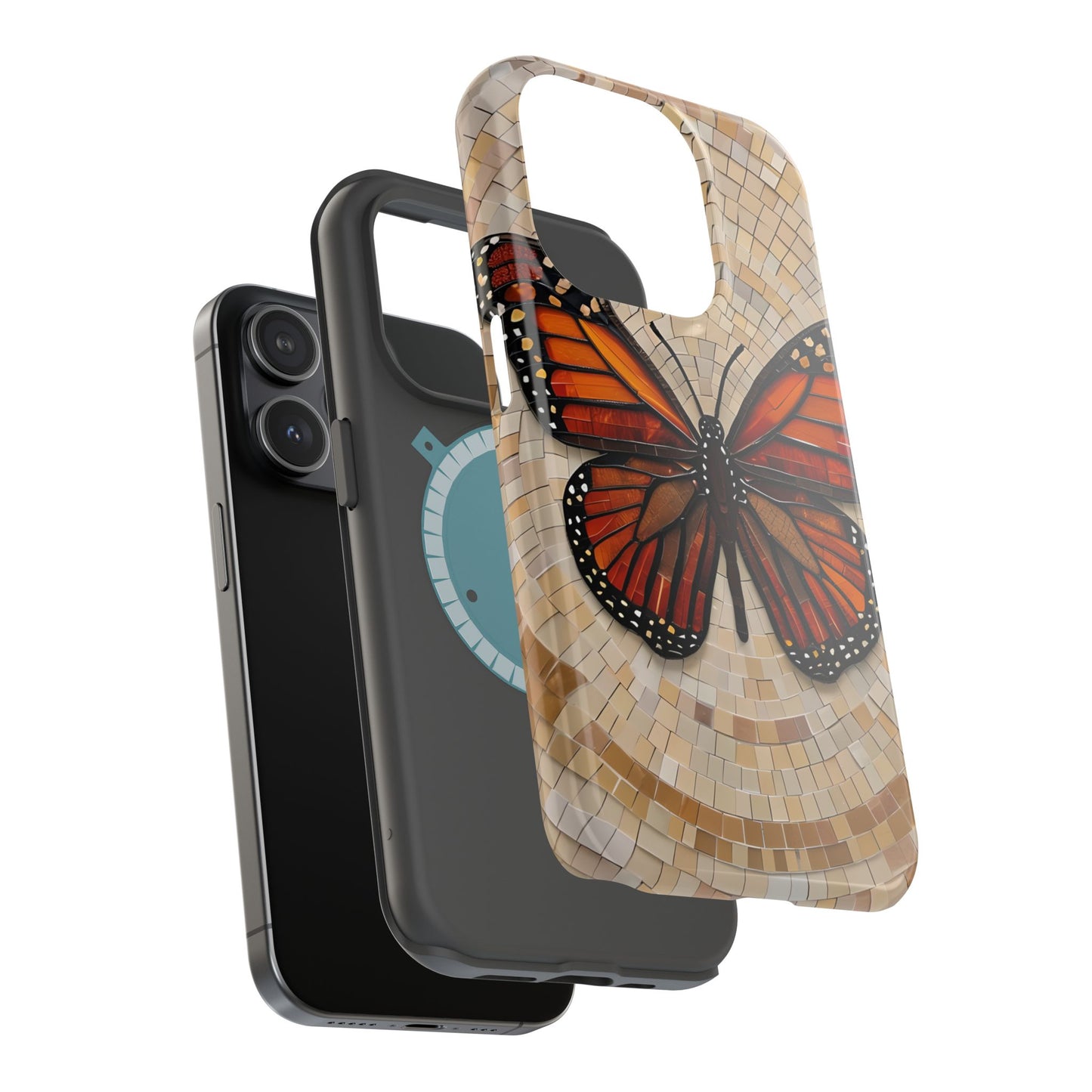 Monarch Butterfly Mosaic iPhone Case, Orange Butterfly Case, Artistic Phone Cover, Trendy iPhone Case, Wireless Charging Cover