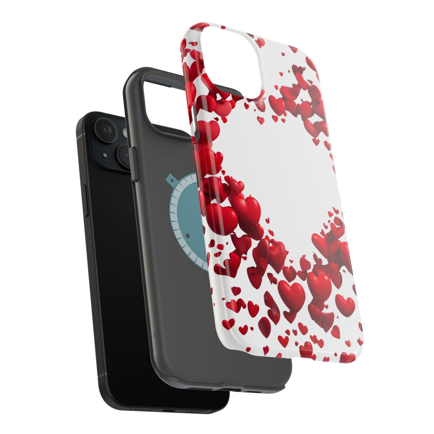 Heart-Shaped Heart Motif Magnetic Tough iPhone Case, Love Themed Phone Cover, Valentine's Day Gift,  Romantic Phone Case
