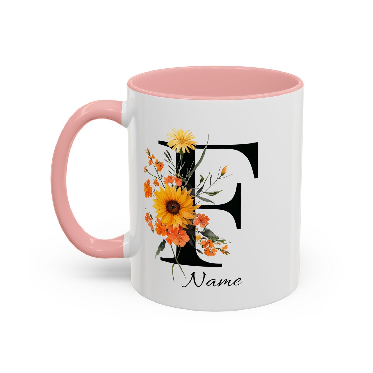 Personalized Floral Monogram Letter F, Custom Initial Mug, Monogrammed Mug, Bridesmaid Mug, Large Coffee Mug