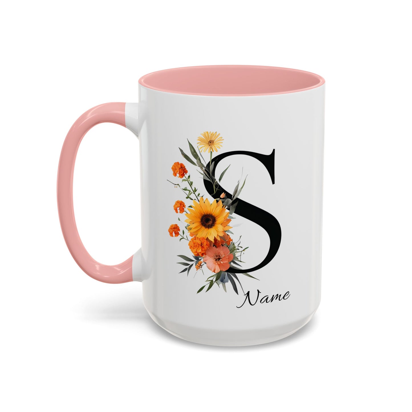 Personalized Floral Monogram - Letter S - Elegant Accent Coffee Mug – Personalized Mothers Day Gift